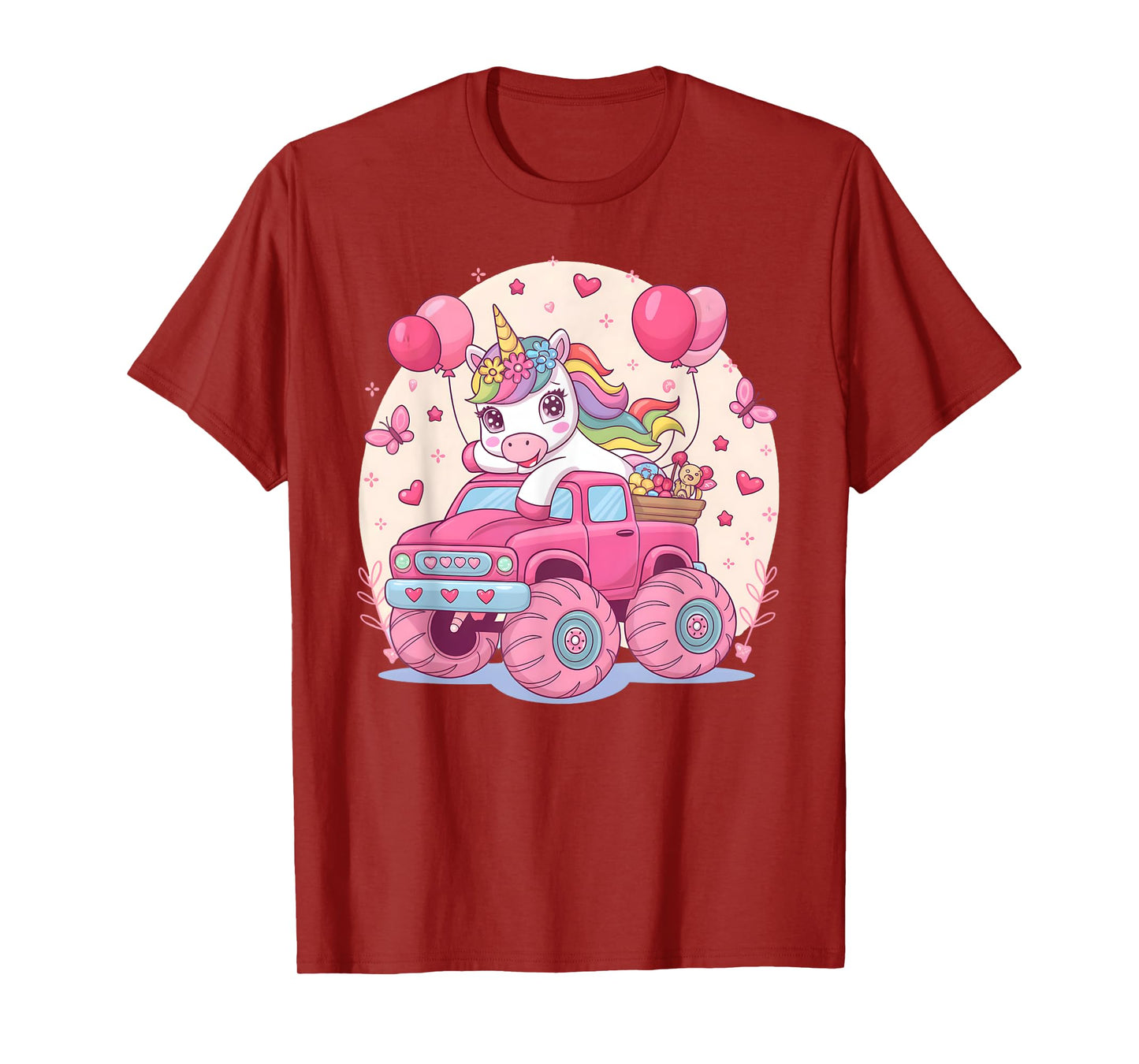 Cute Unicorn Riding A Pink Monster Truck Girl Birthday Party T-Shirt
