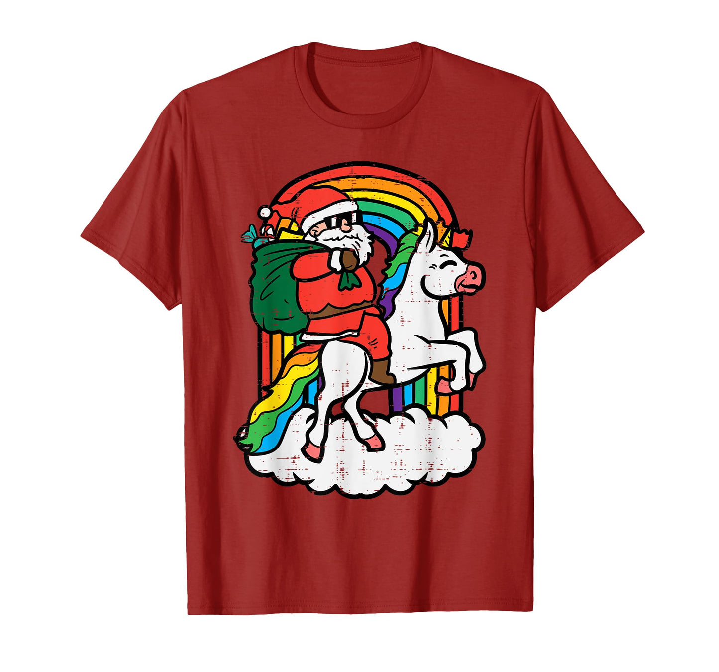 Santa On Unicorn Rainbow Christmas Xmas Toddler Girls Kids T-Shirt