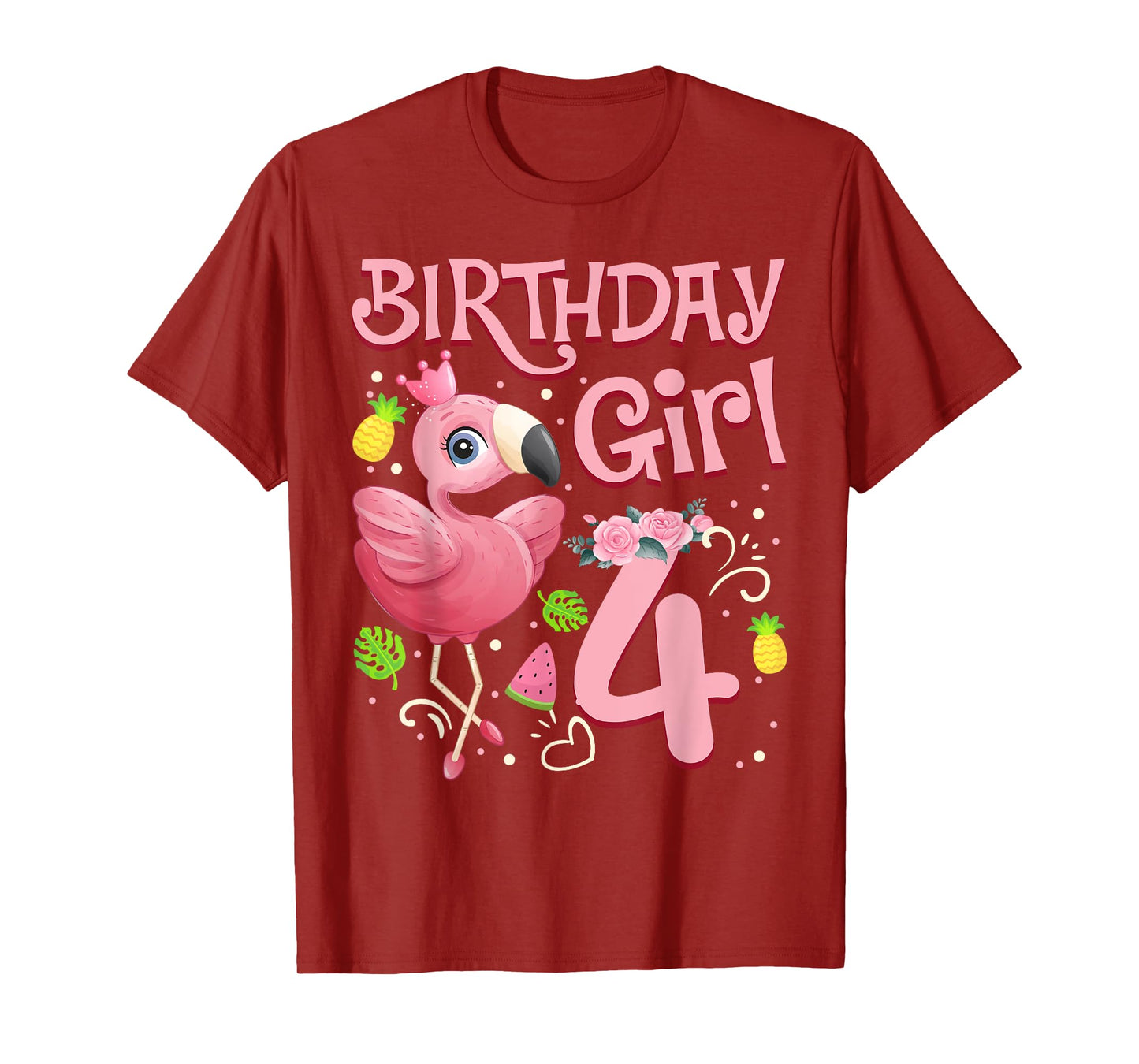 4th Birthday Girls Flamingo 4 Years Old Tropical Flamingo T-Shirt