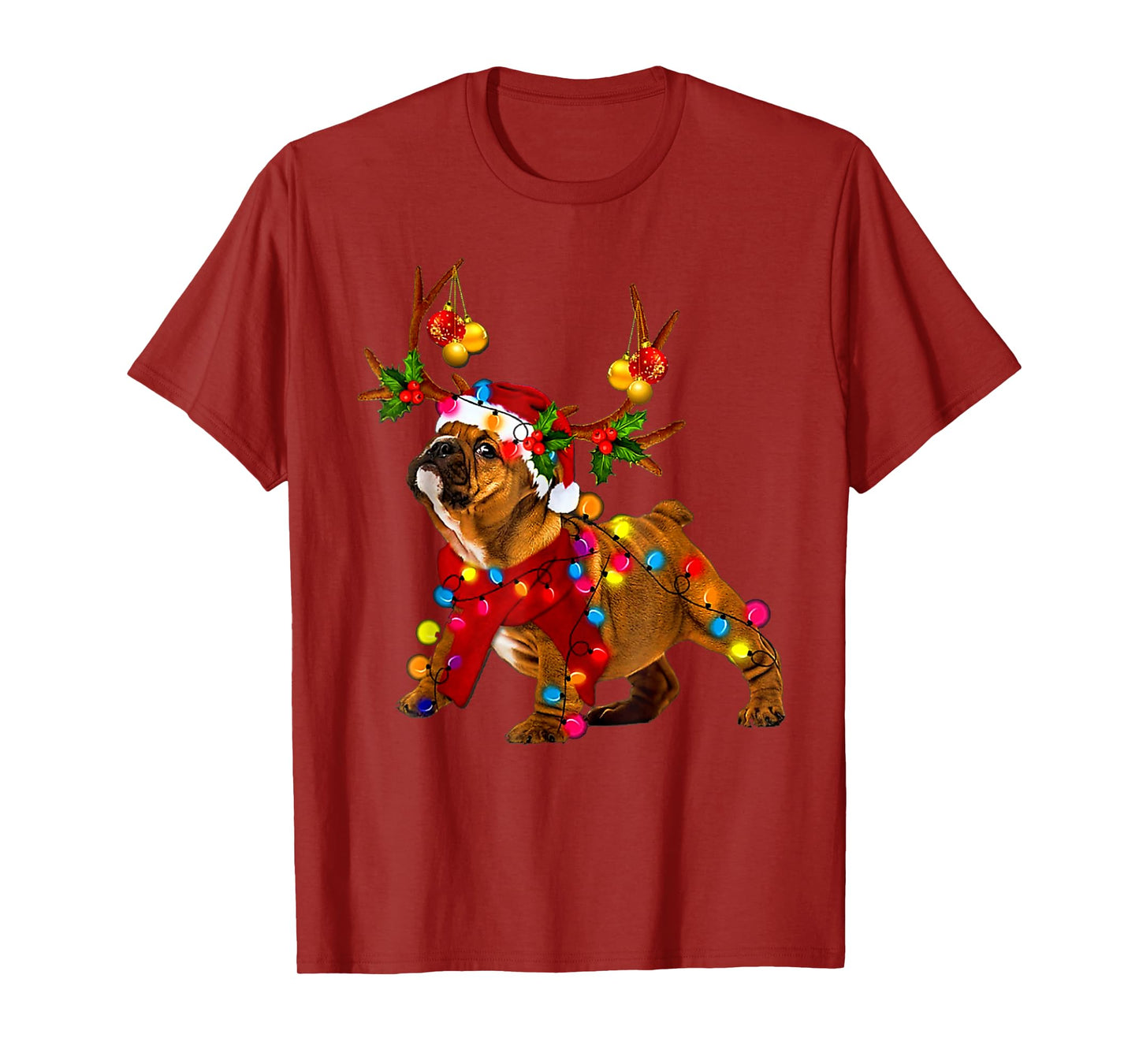 Santa bulldog gorgeous reindeer Light Christmas T-Shirt