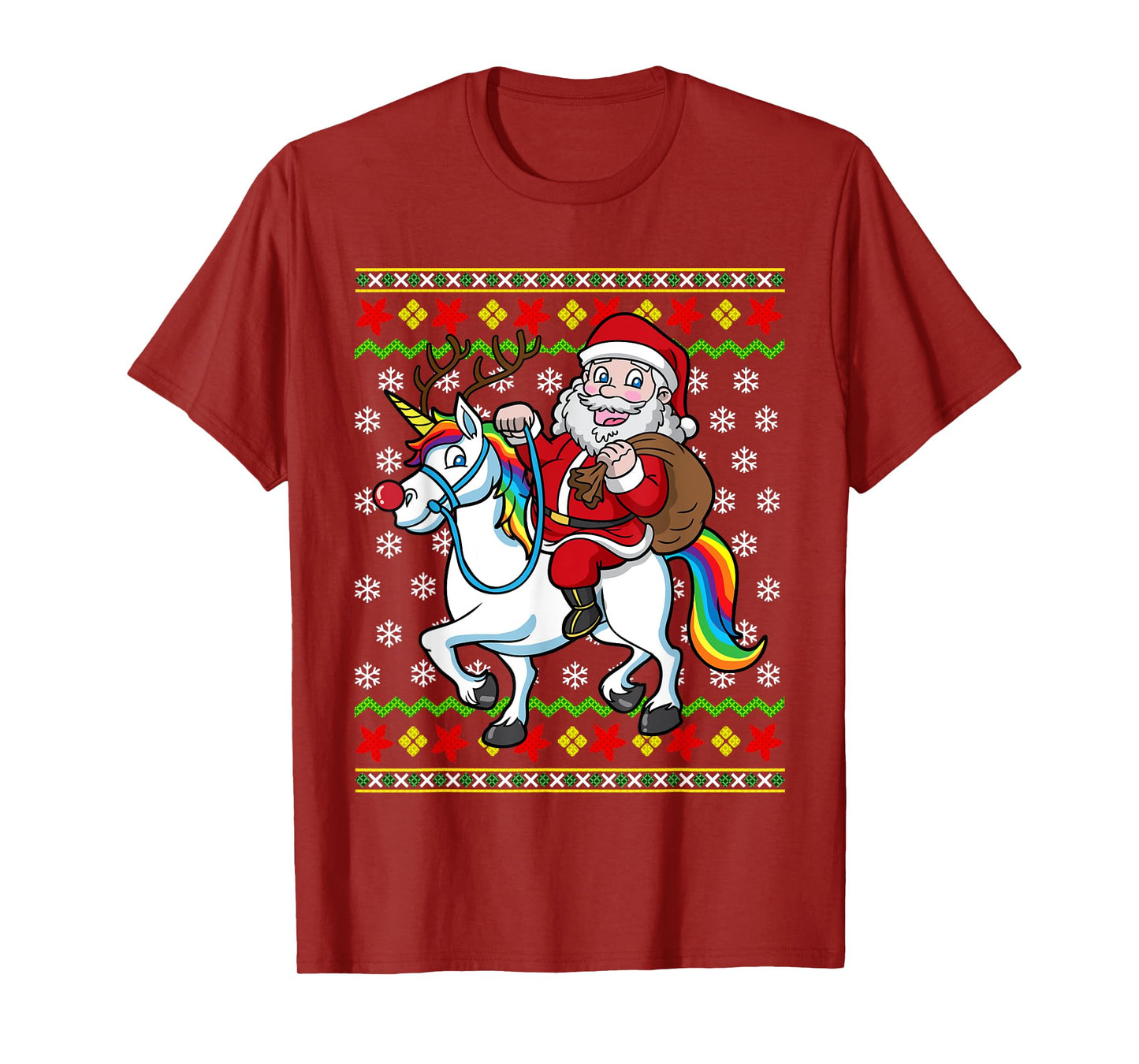 Santa Claus On Unicorn Ugly Christmas Holiday Kids Girls T-Shirt