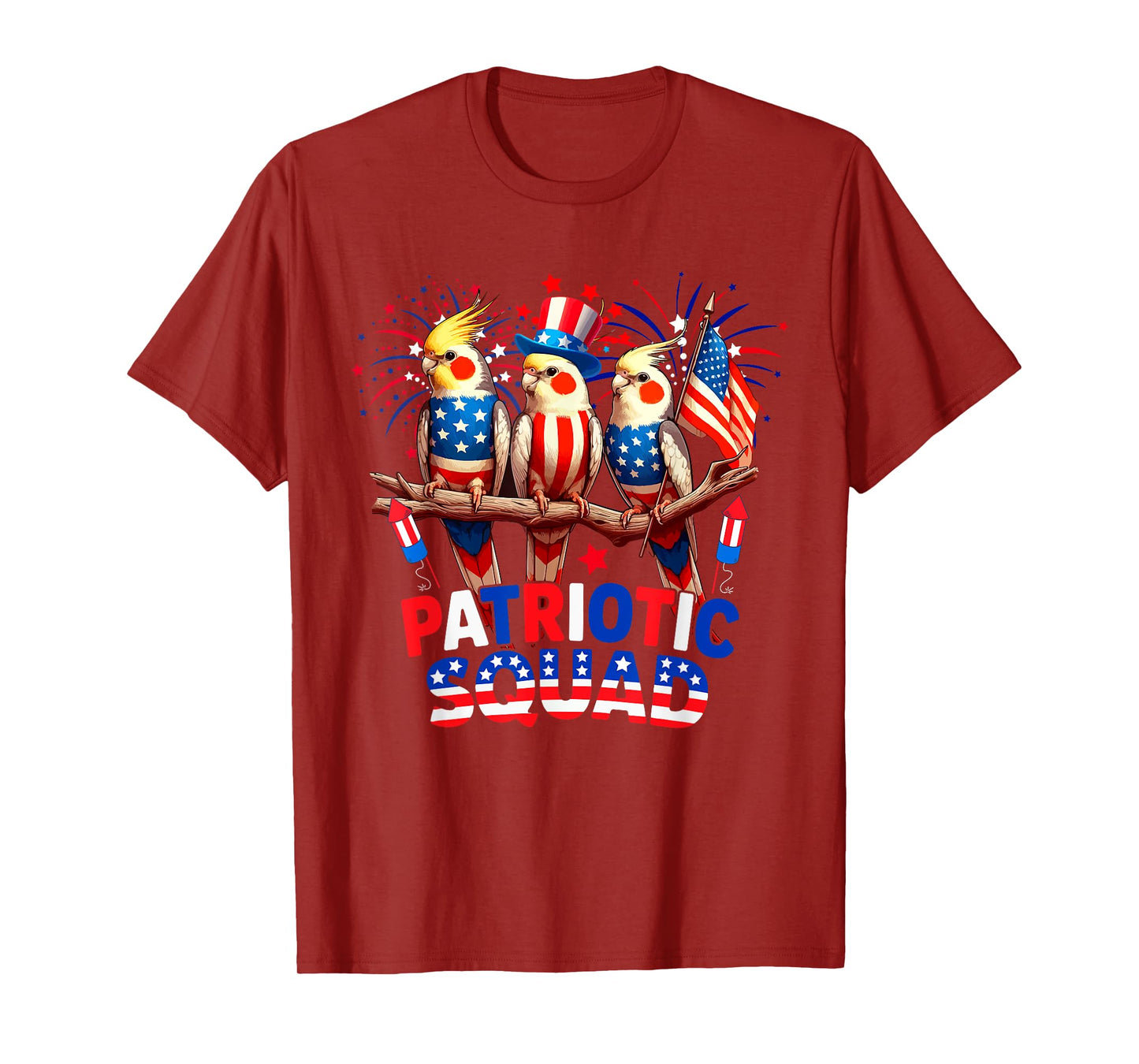 Patriotic Squad Three Cute Cockatiels 4th Of July US Flag T-Shirt