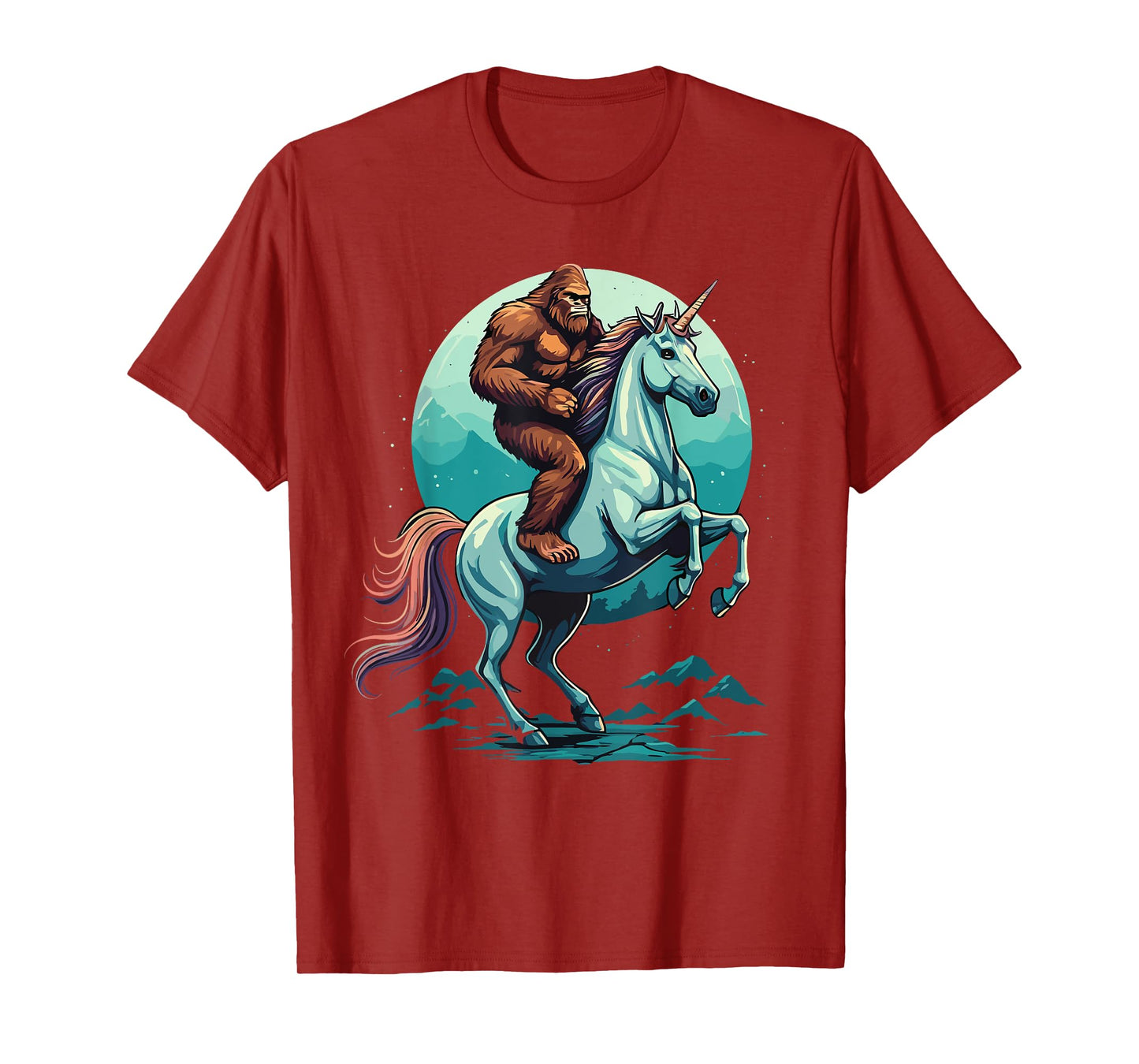 Bigfoot Riding Unicorn Funny Mythical Sasquatch Fantasy T-Shirt