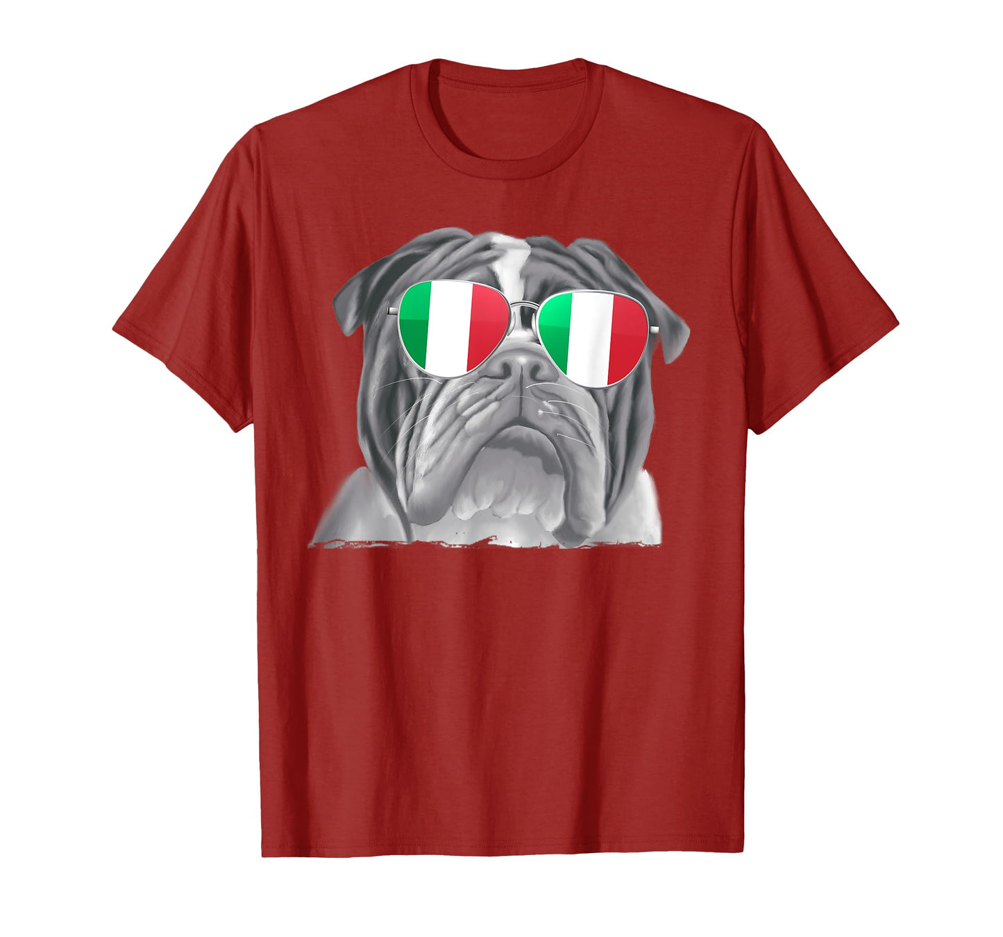 Bulldog Dog Italy Flag Sunglasses T-Shirt