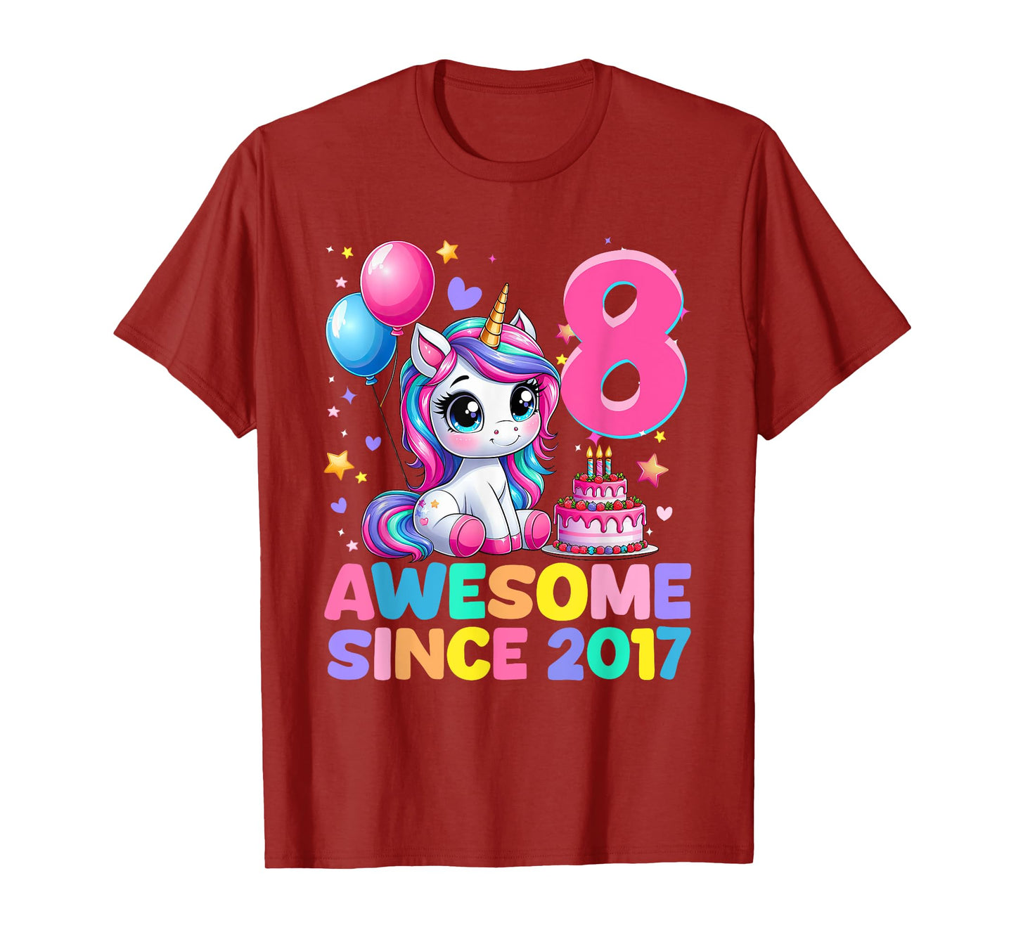 Unicorn 8th Birthday Gifts 8 Year Old Unicorn Girls Teens T-Shirt