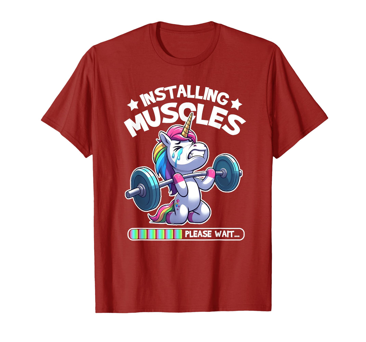 Installing Muscles Please Wait Bodybuilding Unicorn Gym Workout Weight Training T-Shirt