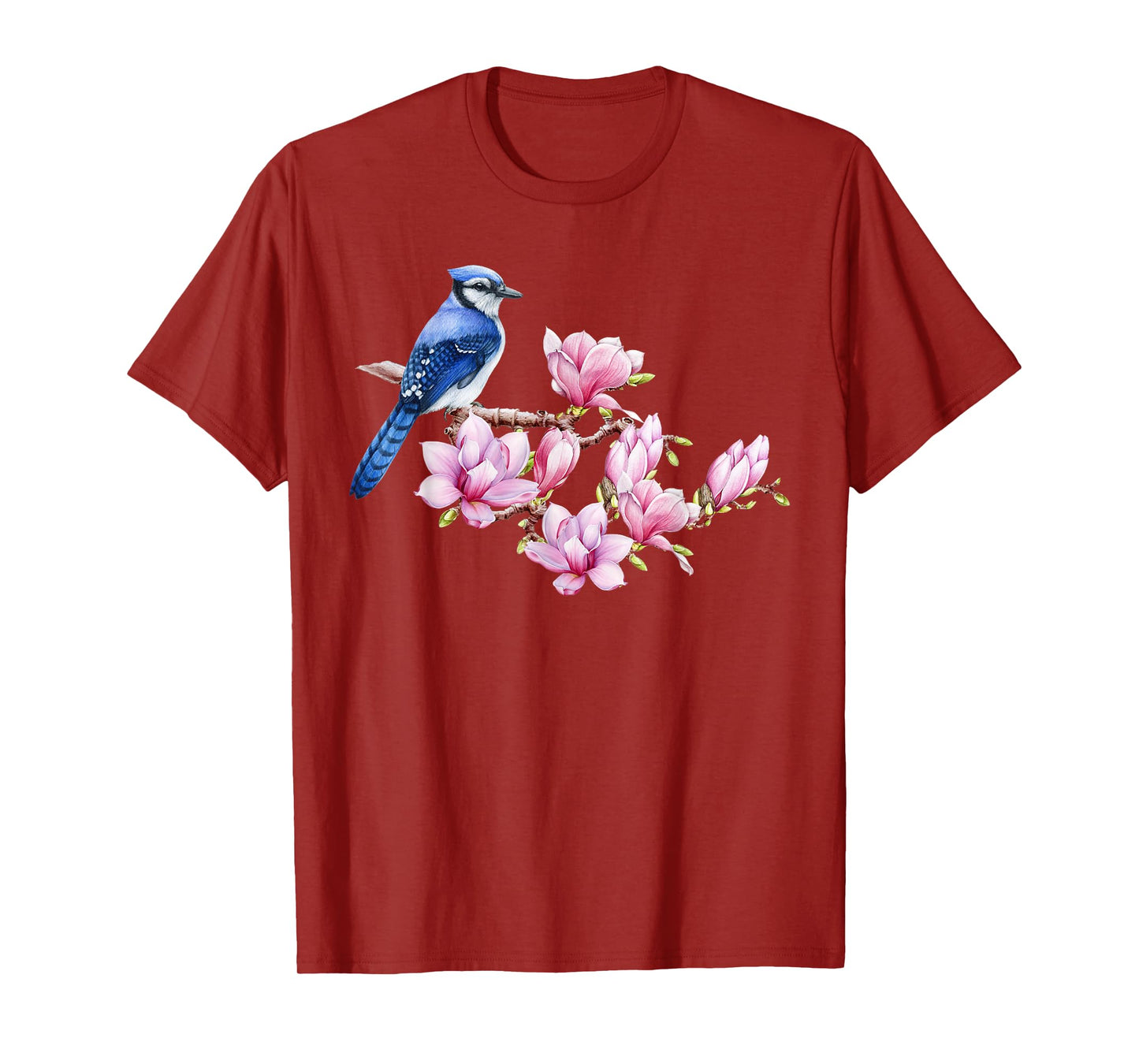 Blue Jay Bird on Magnolia - Watercolor Birding and Gardening T-Shirt