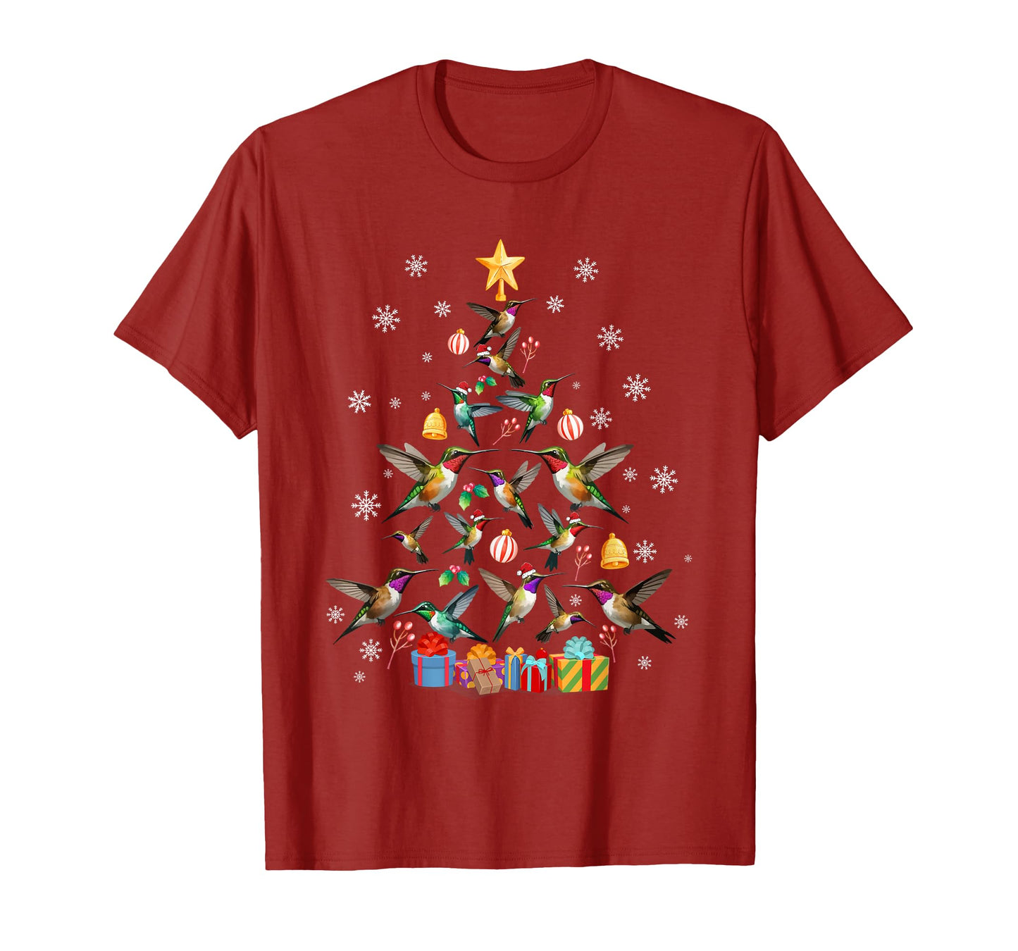 Funny Xmas Celebration Party Family Friends Unisex-Kids Teens Adults Hummingbird Christmas Tree Black T-Shirt
