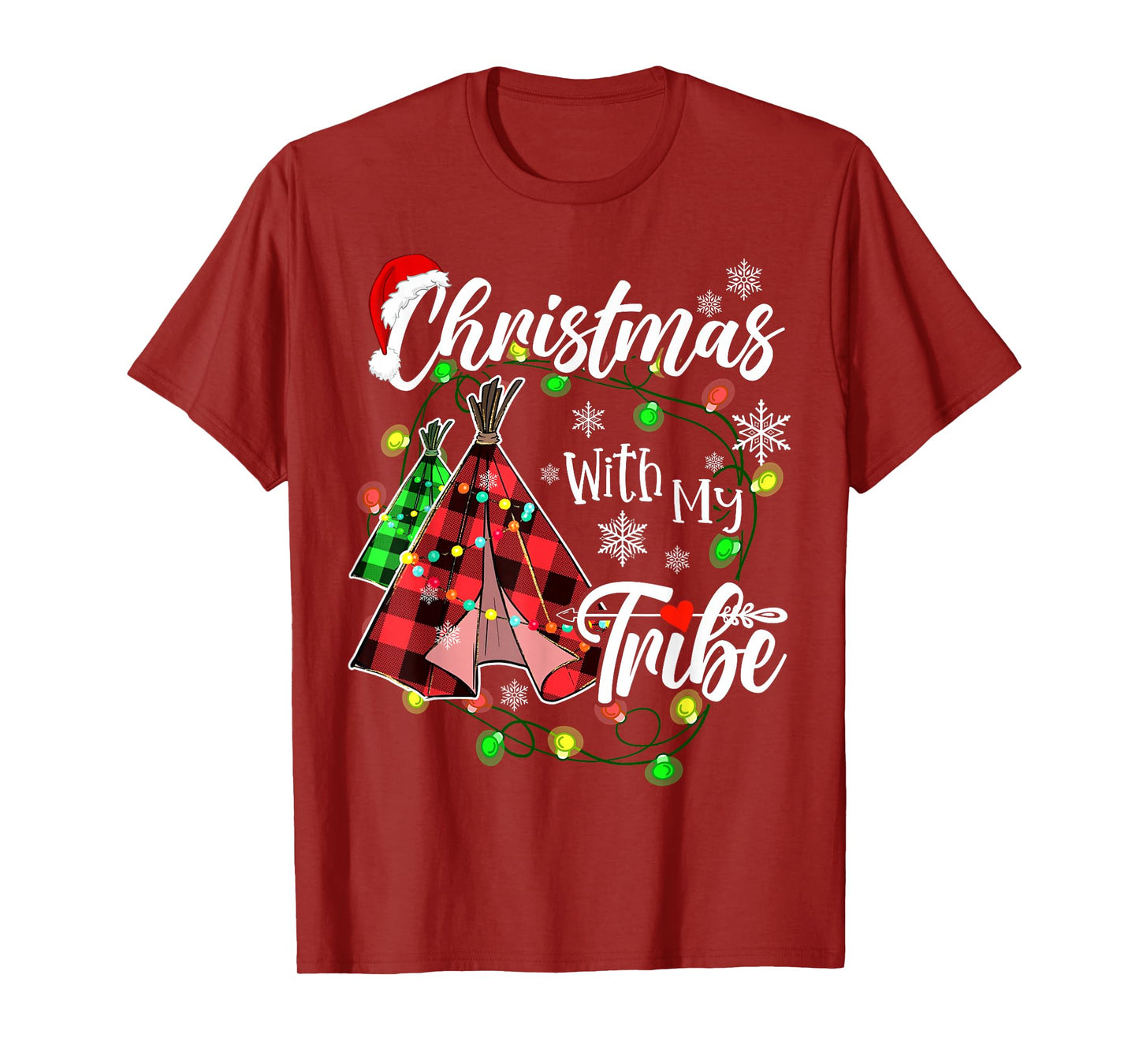 Christmas With My Tribe Family Plaid Pajamas Xmas Lights T-Shirt