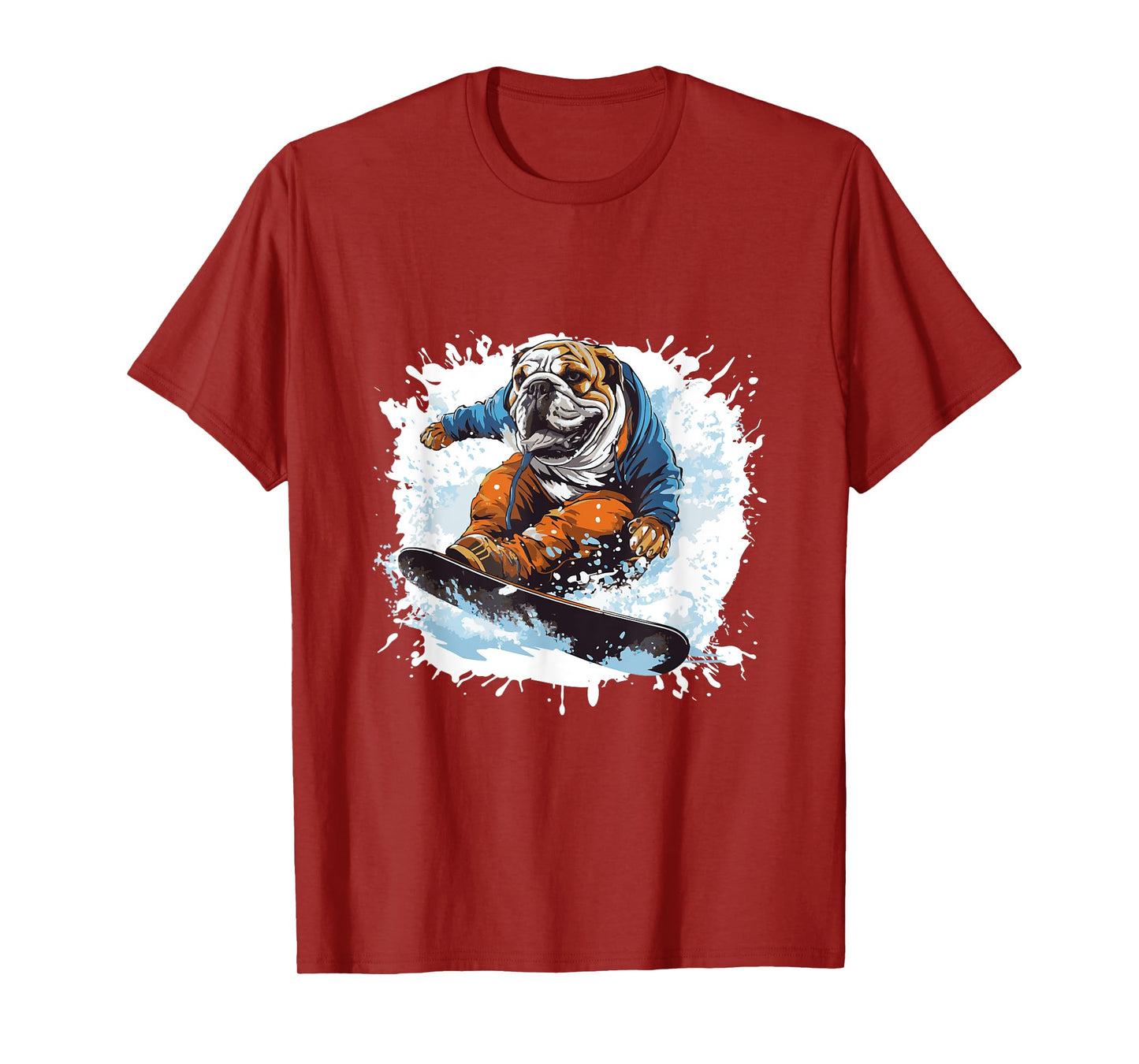 Bulldog Dog On Snowboard Animal Snowboarding T-Shirt for Men Women Girls Kids