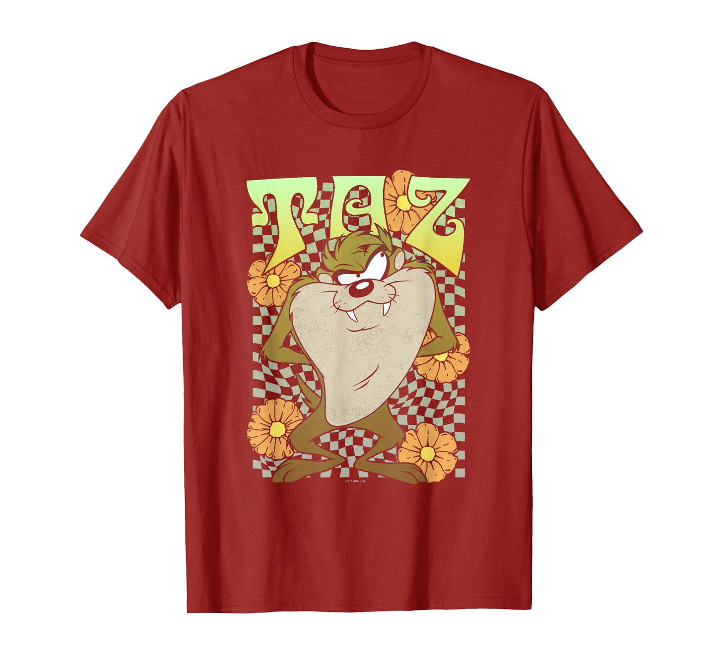 Looney Tunes Taz Groovy Retro Floral Portrait T-Shirt