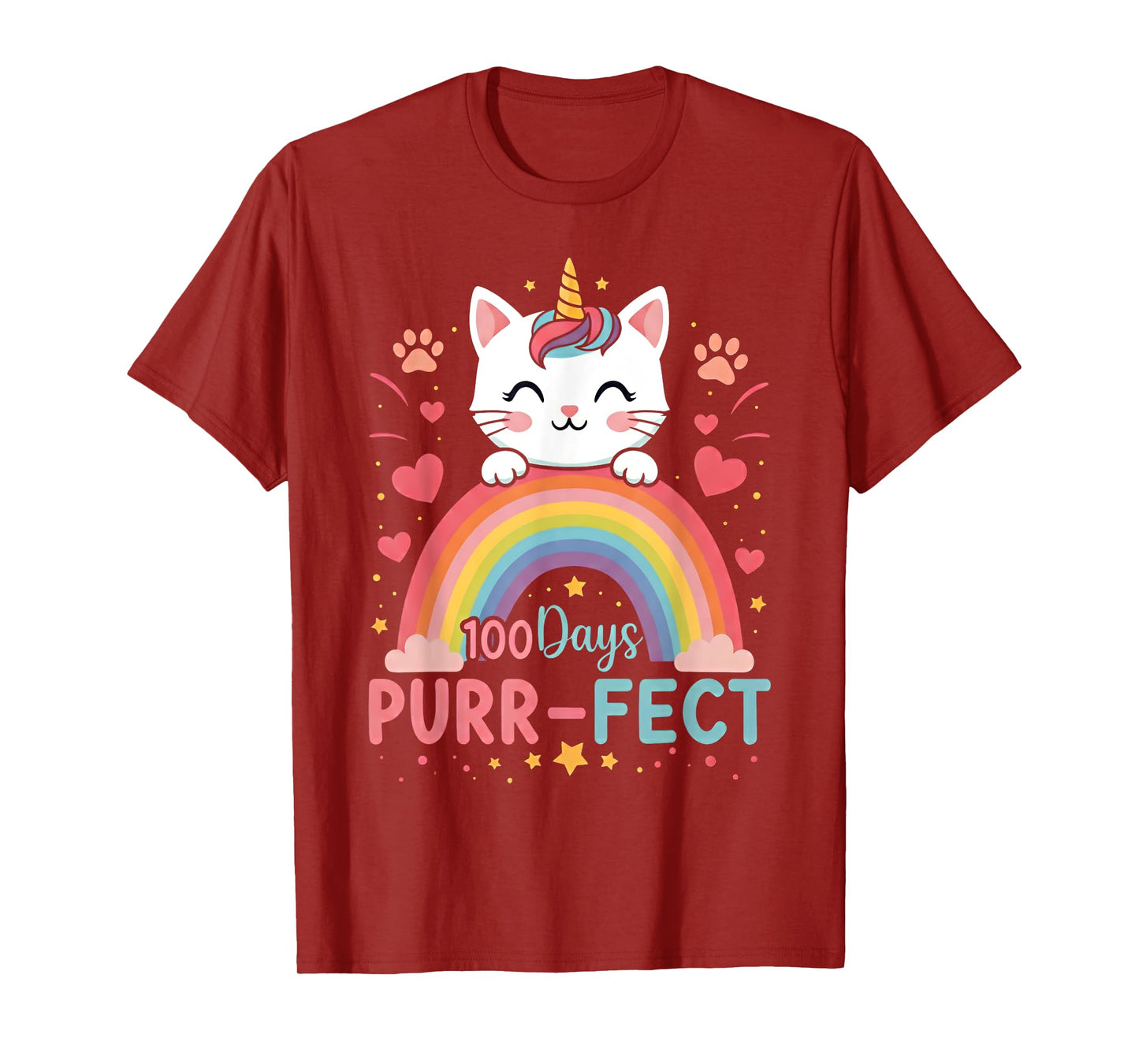 100 Days of School Purr-fect Cat Kitten Caticorn Rainbow Men Women Girls Kids T-Shirt