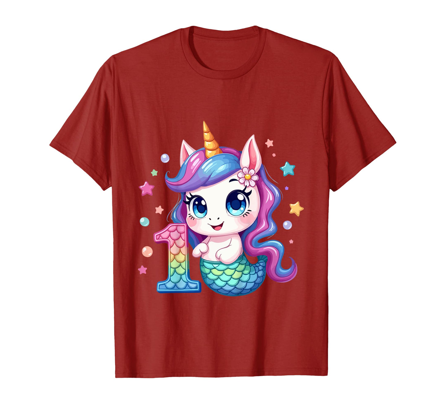 Kids Unicorn Mermaid 1st Birthday 1 Year Old Party Girls Outfit T-Shirt