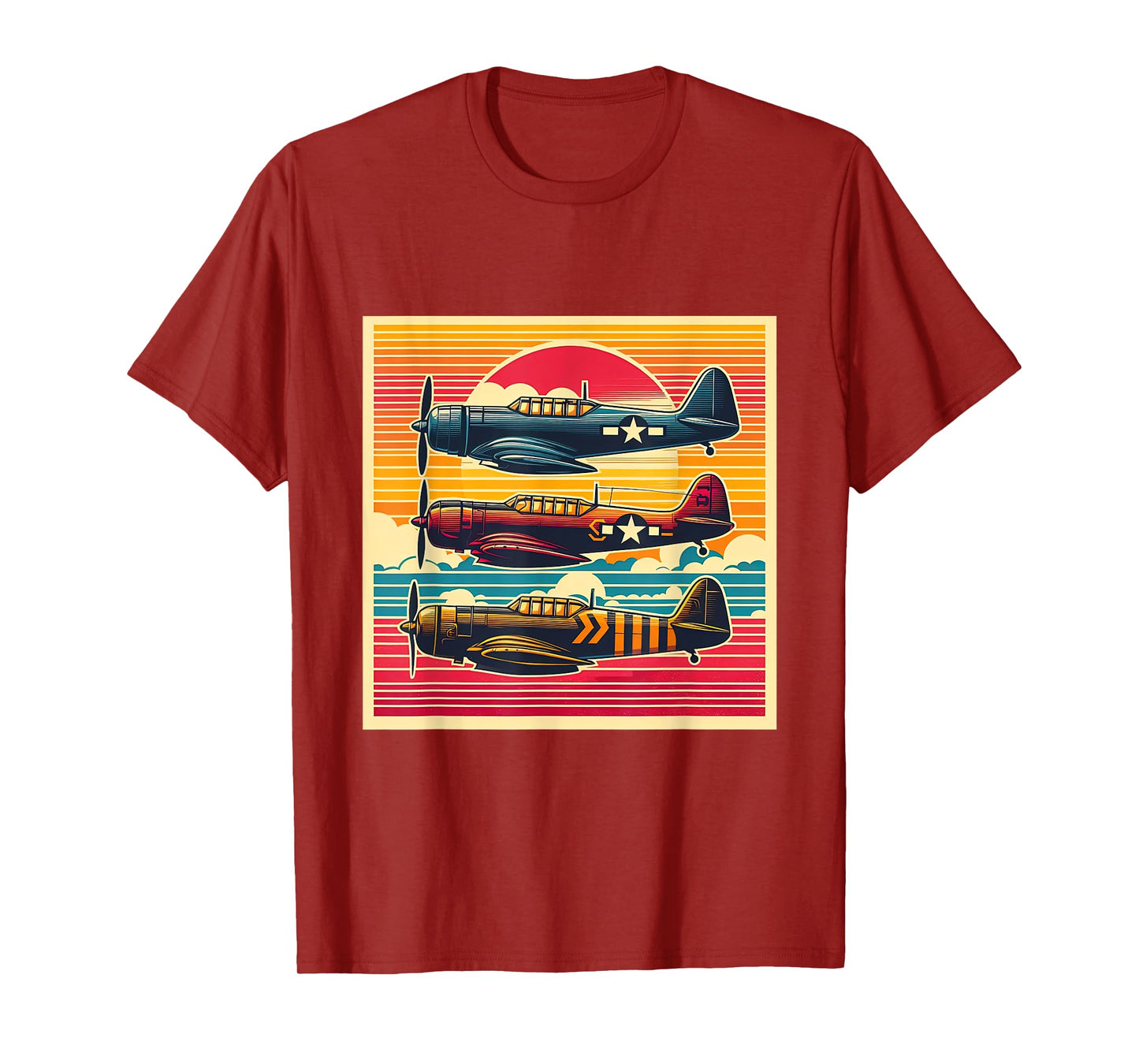 Vintage Airplanes WW2 Warbirds Sunset Retro Aviation T-Shirt