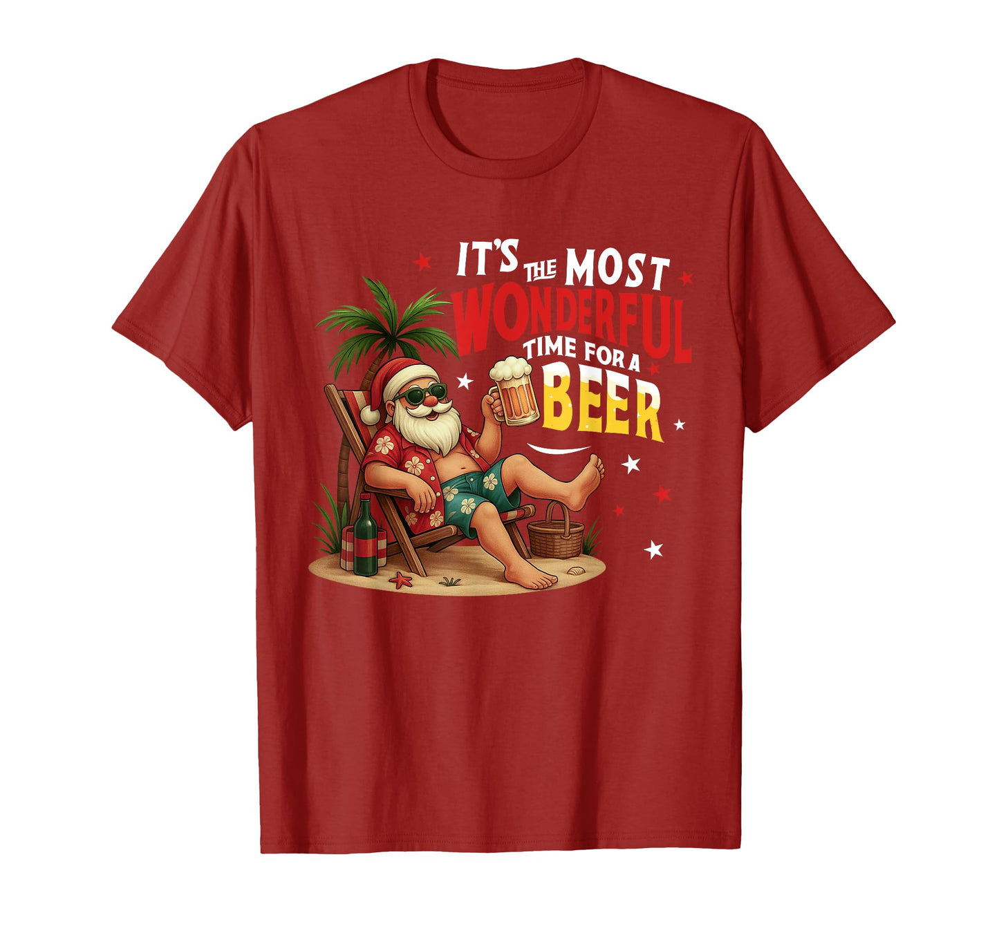 It's The Most Wonderful Time for a Beer Funny Santa Summer T-Shirt