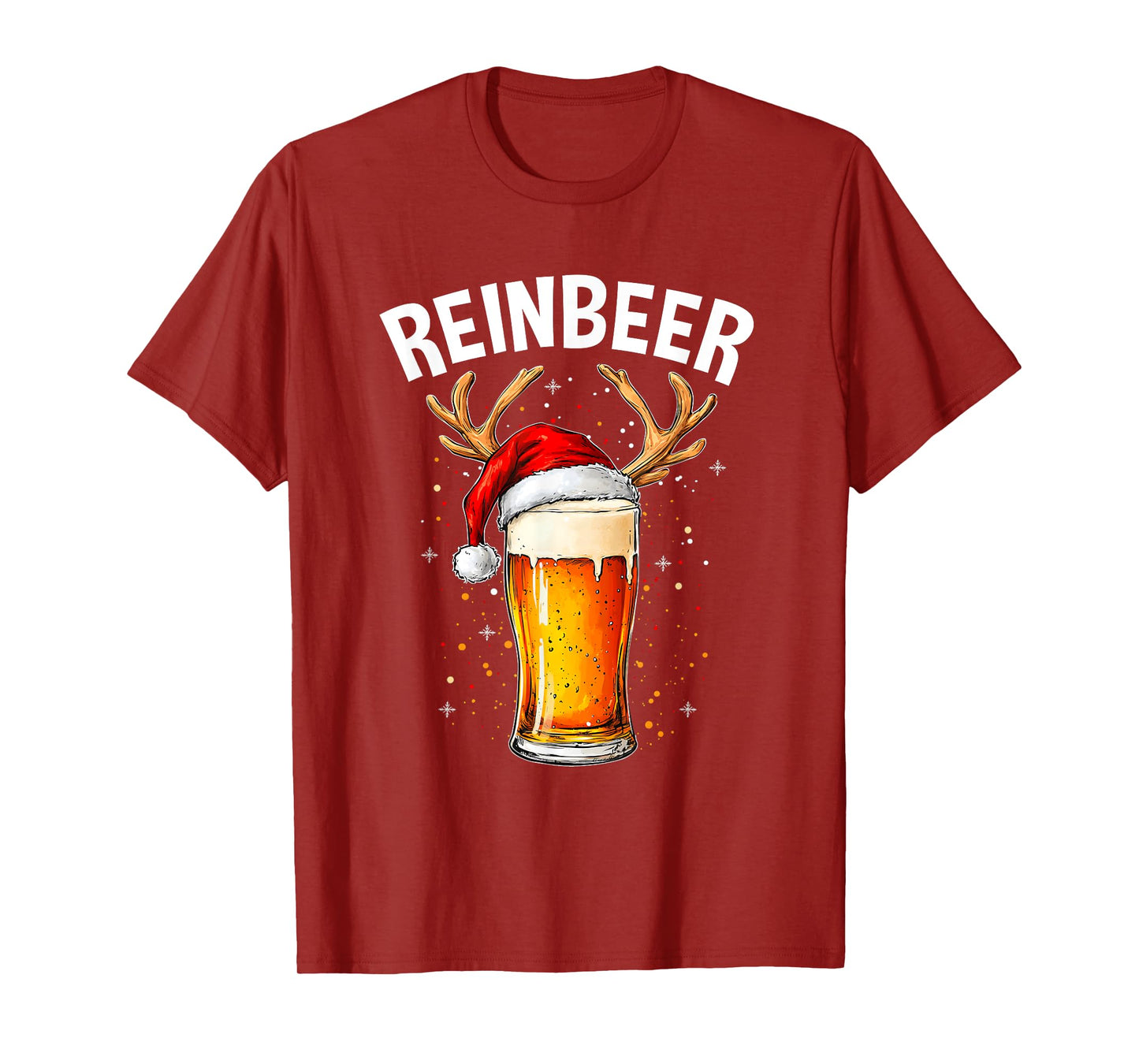 Reinbeer Winedeer Santa Hat Reindeer Couple Xmas Matching T-Shirt