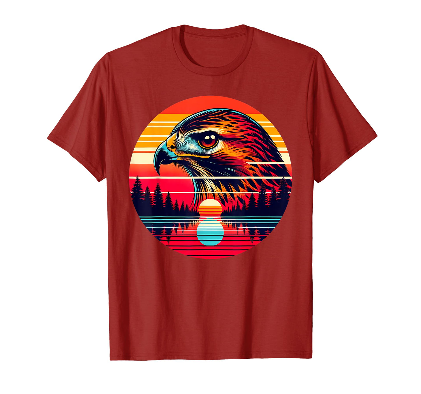 Red-tailed Hawk Bird Sunset Retro Style Safari Vintage 70s T-Shirt