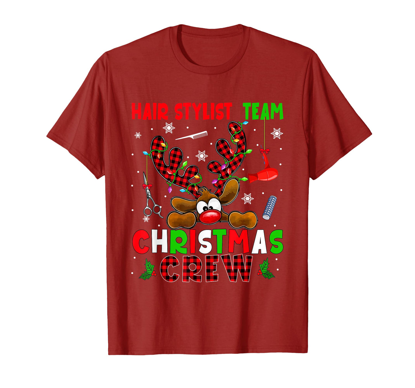 Hair Stylist Team Christmas Crew Proud Job Colorful Reindeer T-Shirt