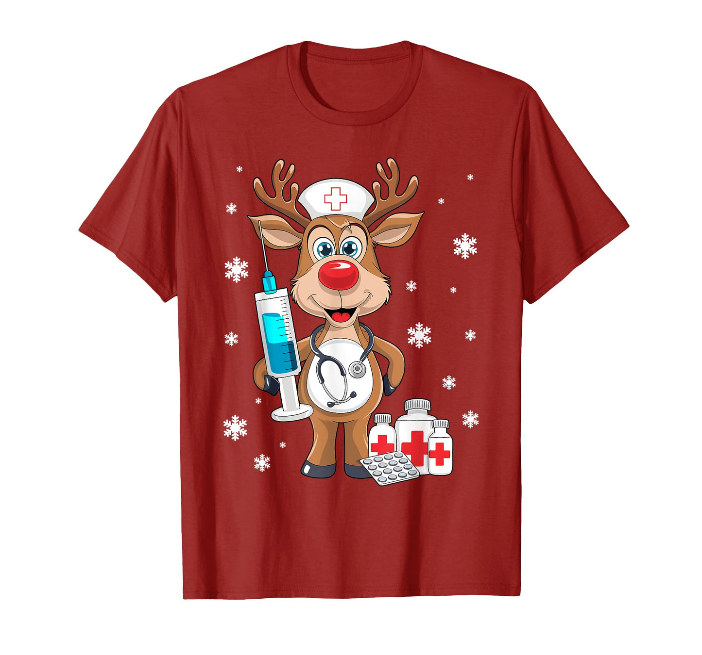 Christmas Nurse Reindeer Funny Xmas Nursing Scrub Women T-Shirt