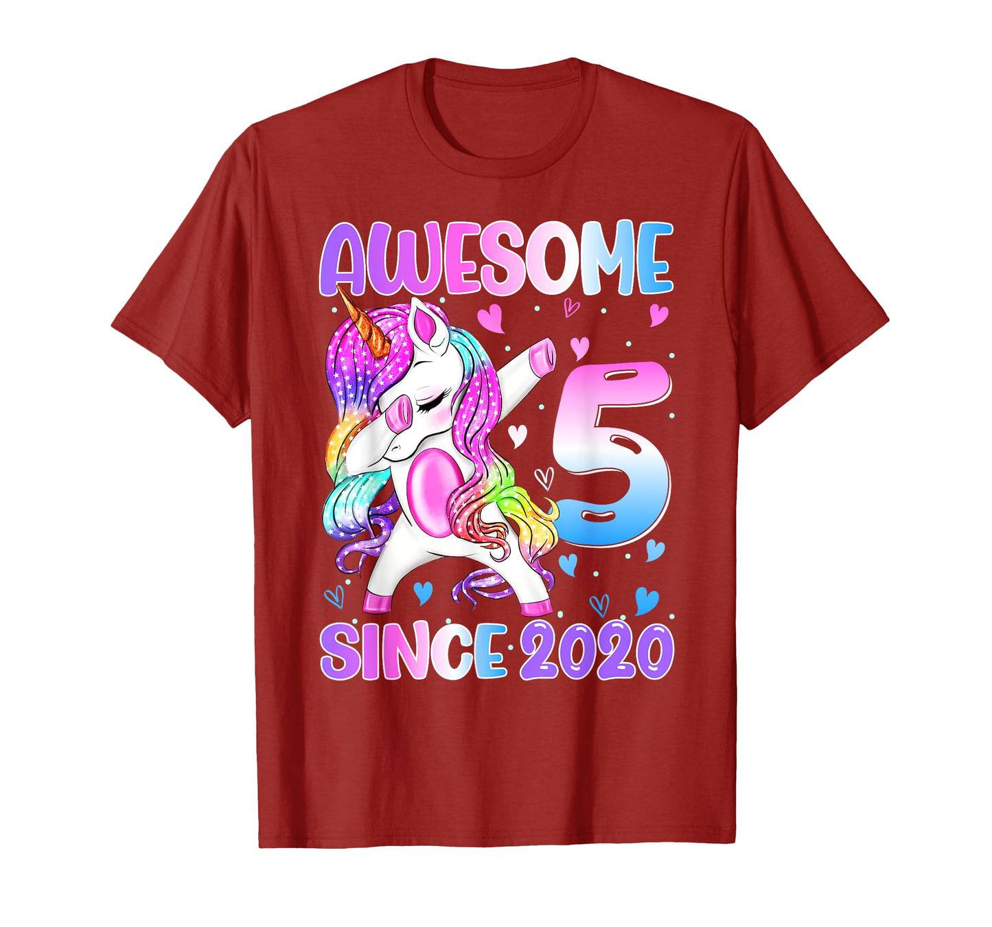Awesome Since 2020 Dabbing Unicorn 5th Birthday Girls T-Shirt