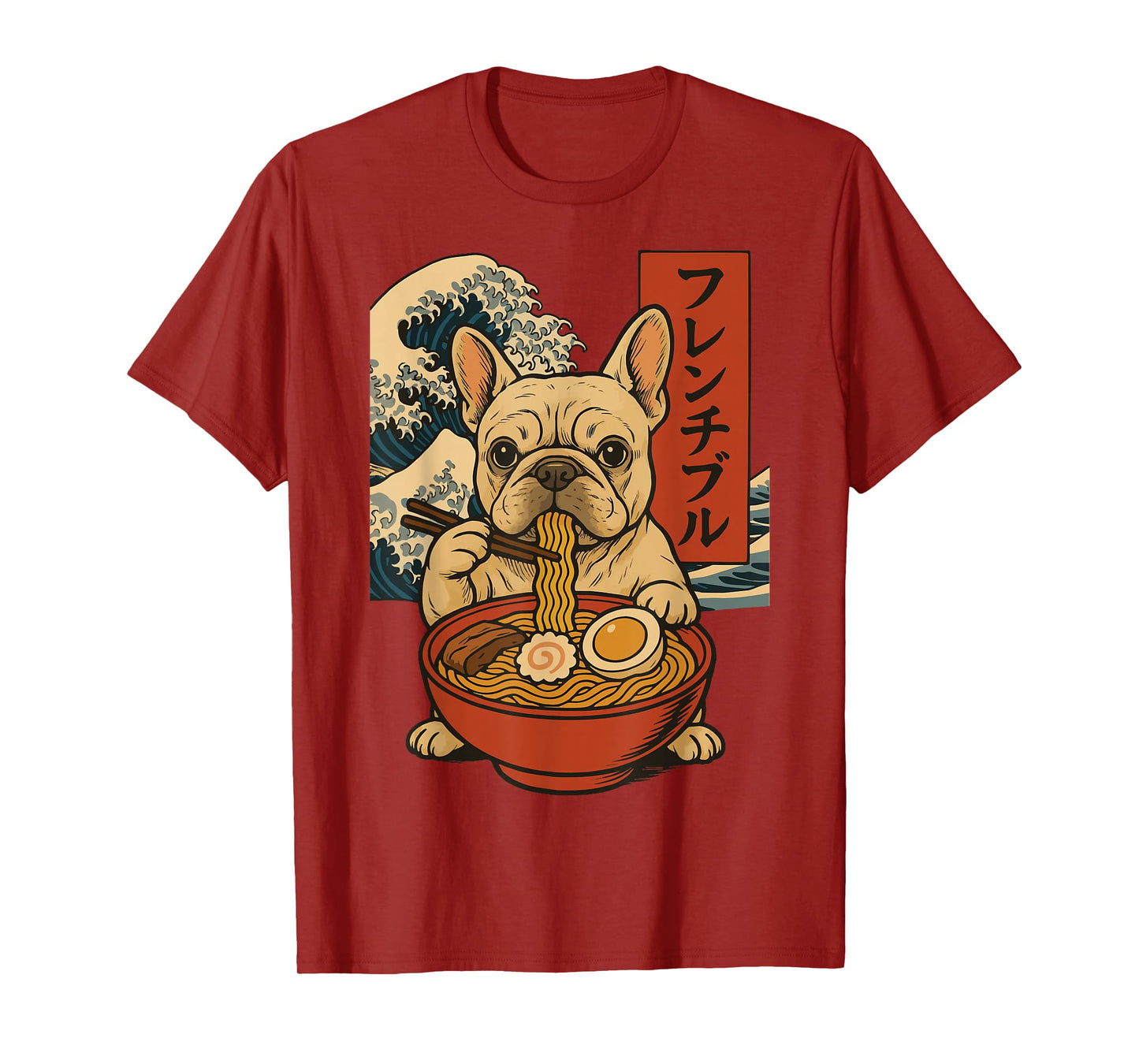 French Bulldog Eating Ramen Anime Japanese T-Shirt