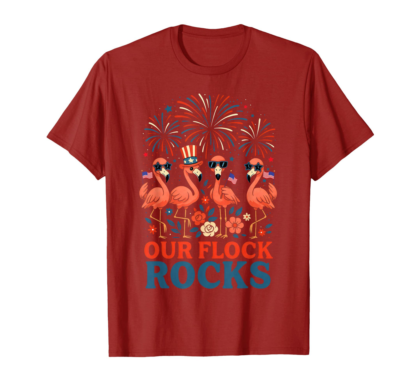 Our Flock Rocks Patriotic Flamingo for Men, Women and Kids T-Shirt