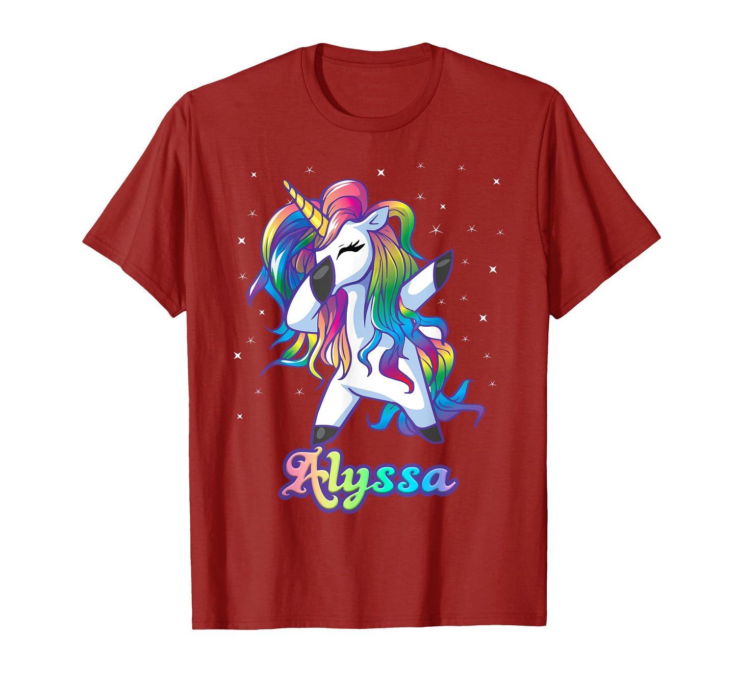 ALYSSA Name Personalized Custom Rainbow Unicorn Dabbing T-Shirt