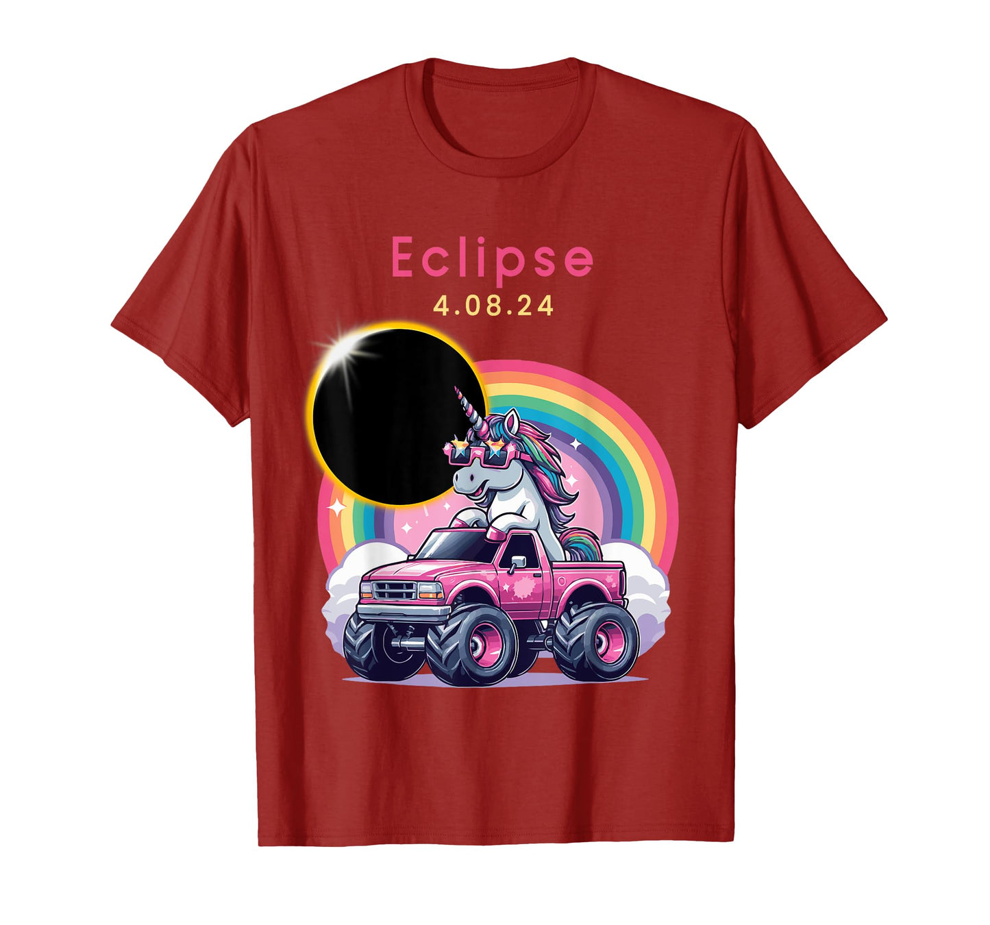 Total Solar Eclipse 2024 Monster Truck Unicorn Girl Funny T-Shirt