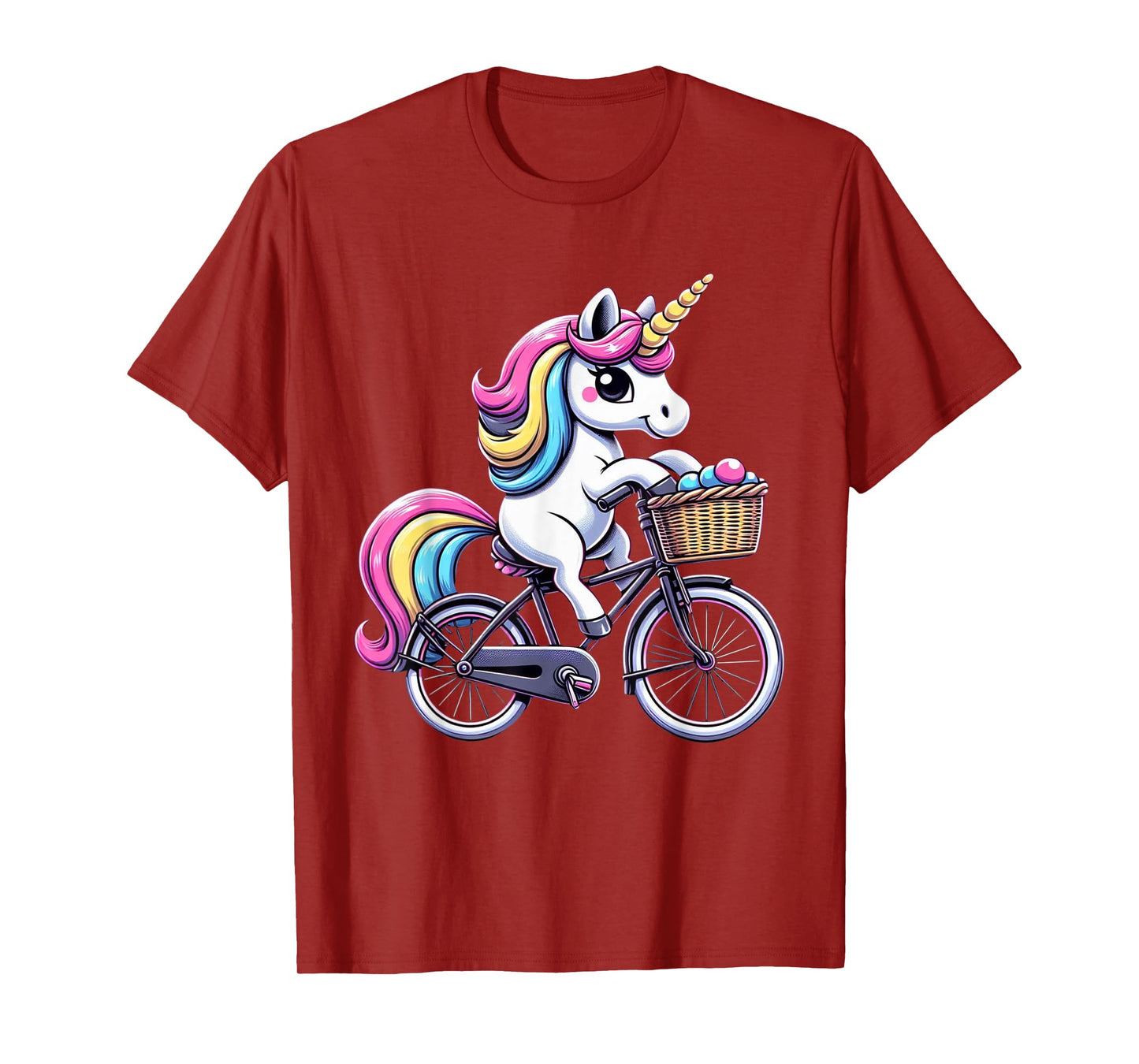 Unicorn Riding Bicycle Boys Girls Women Kids Teen Rainbow T-Shirt