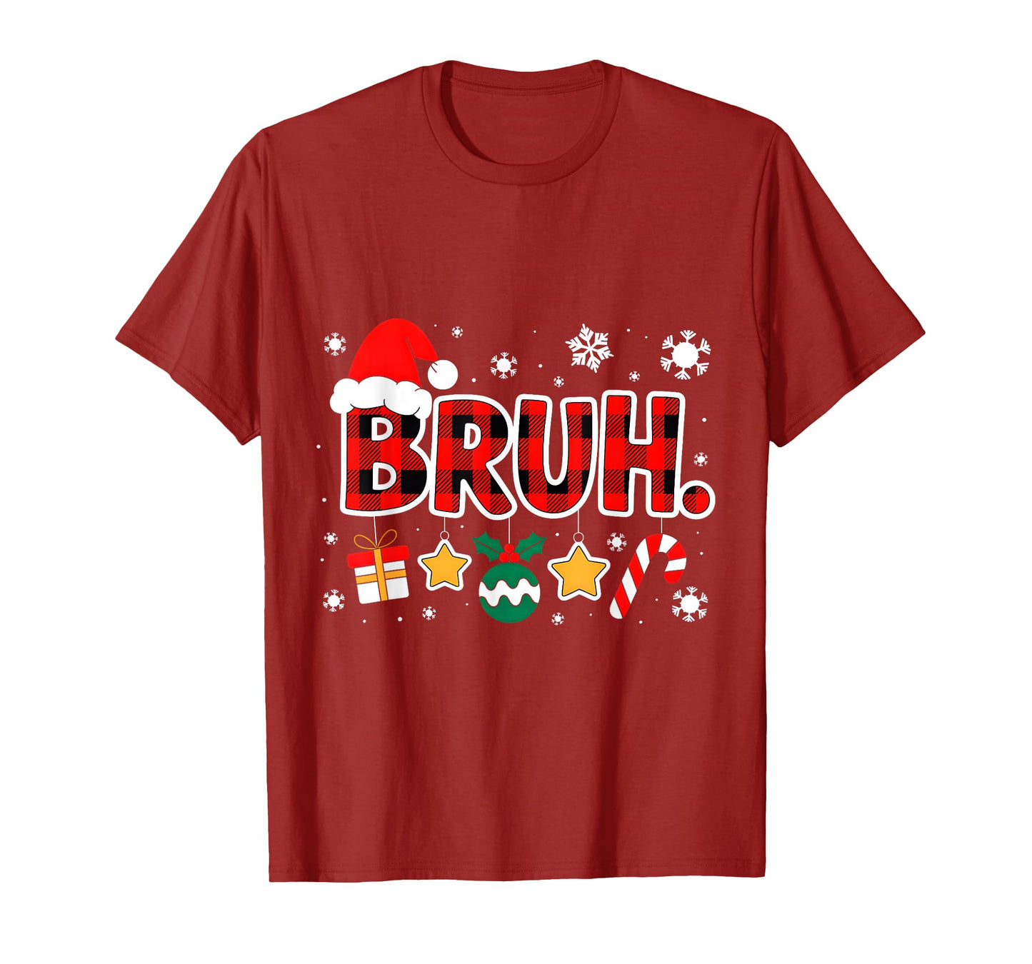 Bruh Funny Christmas Red Plaid Teens Boys Kids Xmas Pajamas T-Shirt