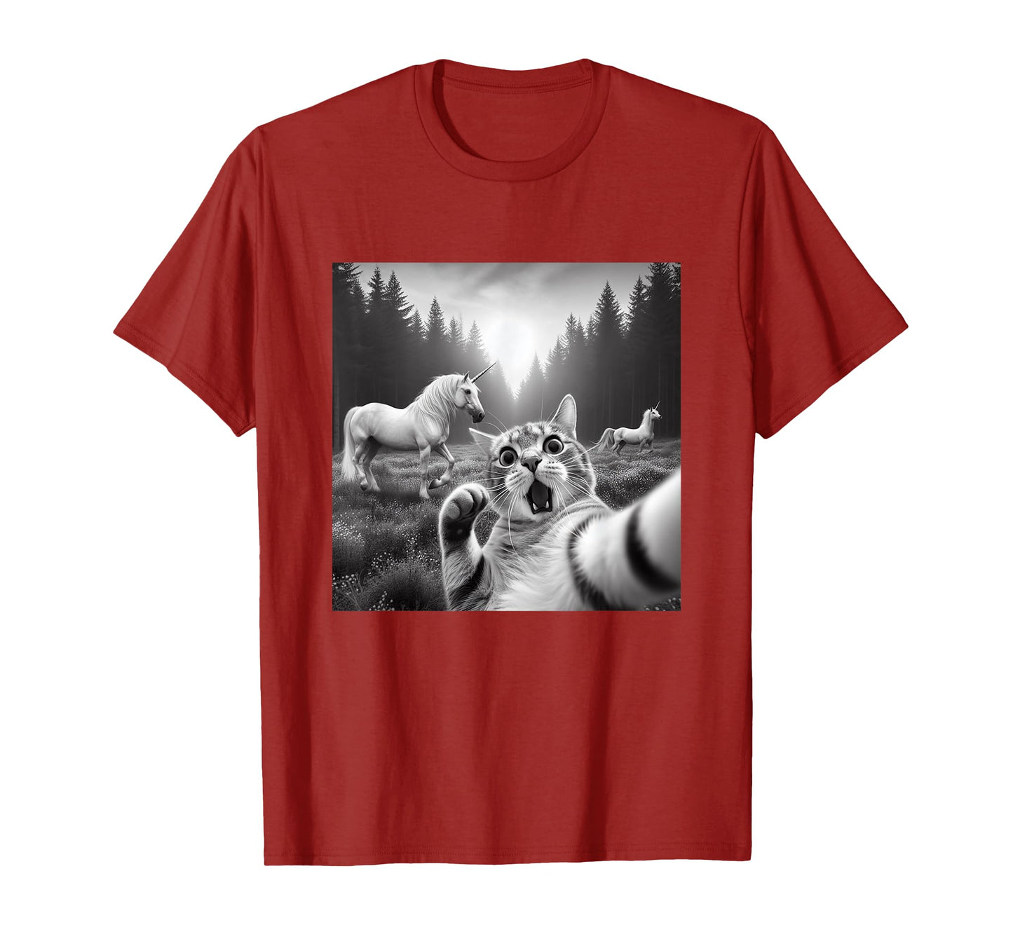 Funny Surprised And Scared Cat Selfie With Unicorns T-Shirt