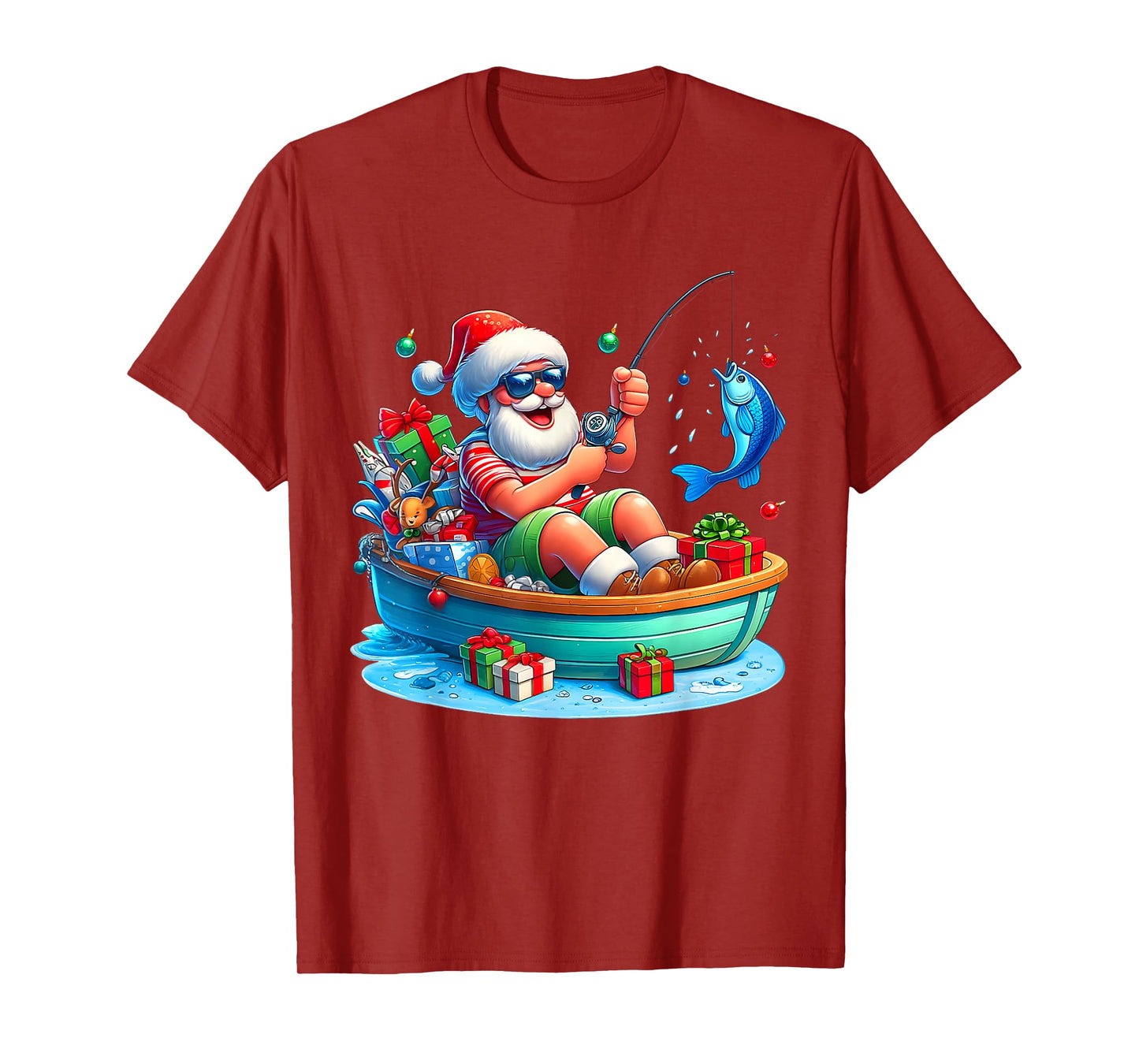 Funny Santa Claus Fishing Christmas In July Beach Boy Kids T-Shirt