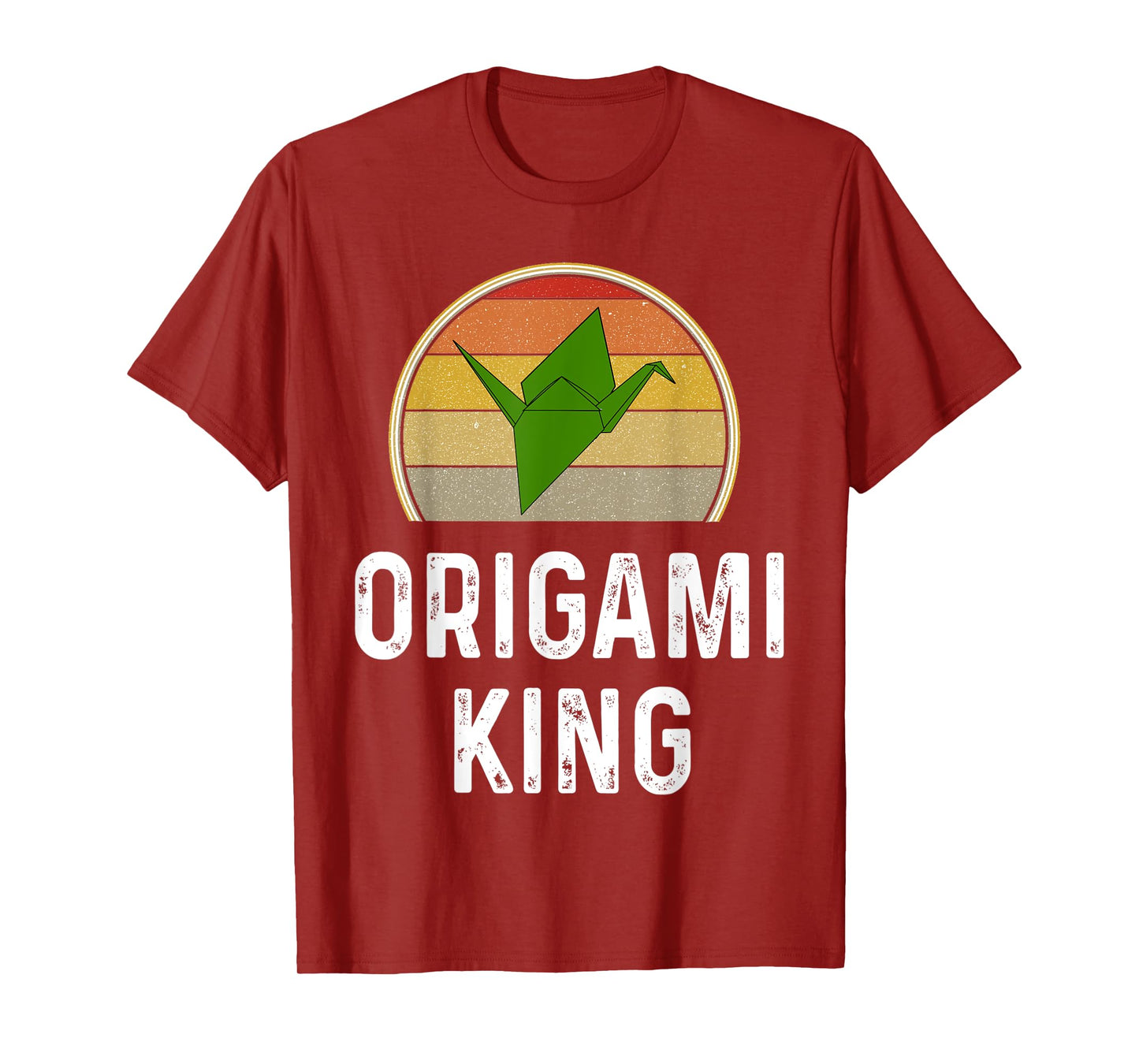 Funny Origami King Folded Paper Bird Crane Retro Sunset T-Shirt