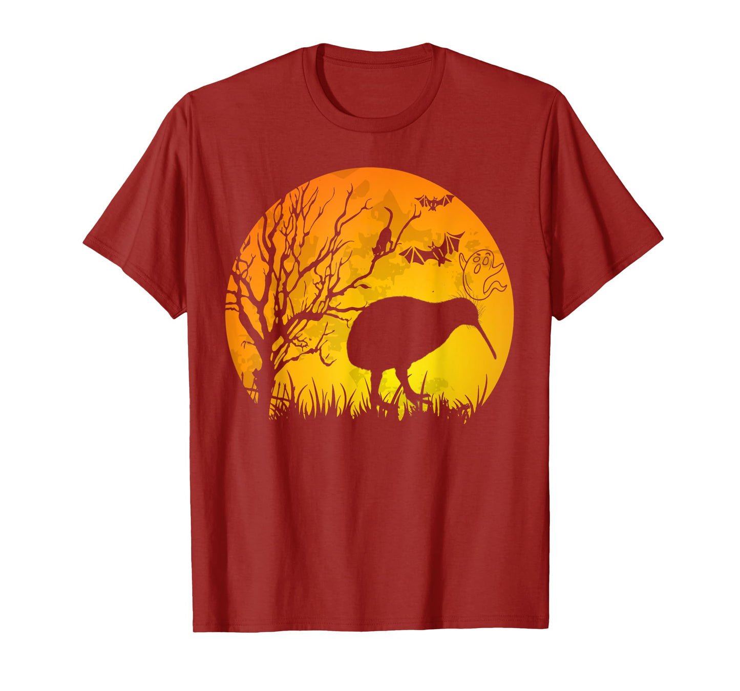 Halloween Kiwi Bird With Moon Bats Cat Halloween Costume T-Shirt