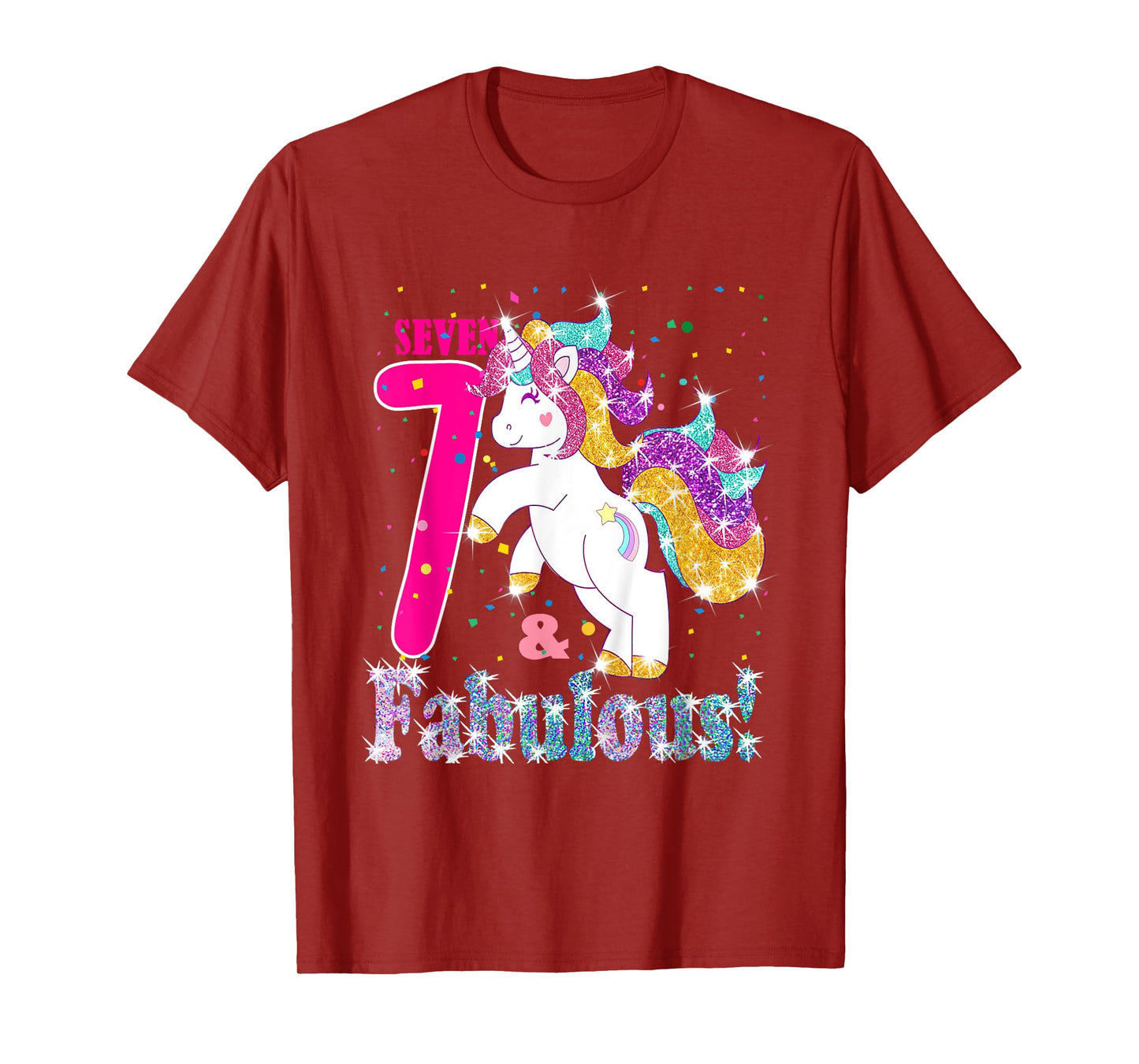 Kids I Am 7 And Fabulous Unicorn 7th Birthday Girls Gift T-Shirt