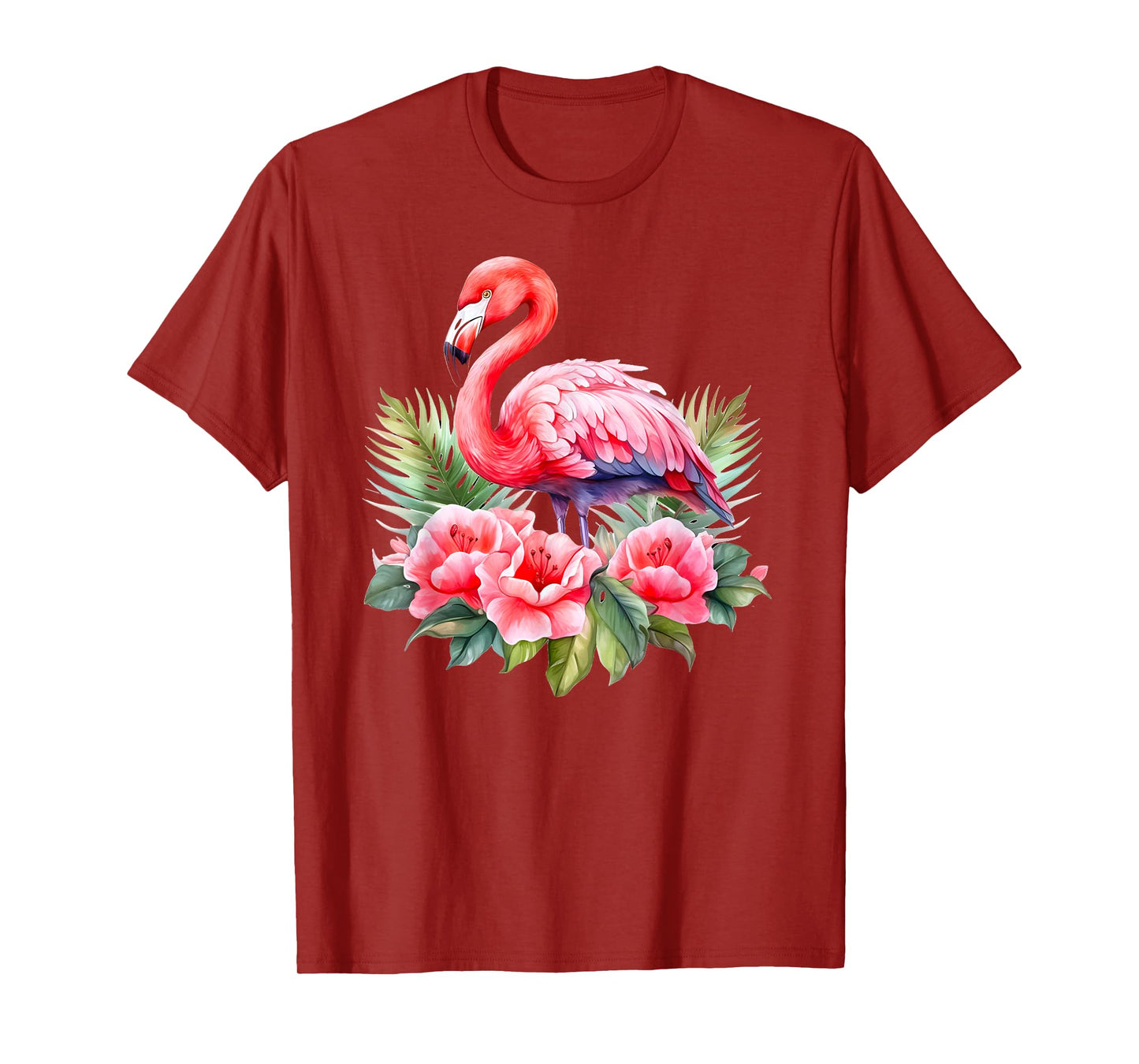 Flamingo Flowers Tropical Watercolor Bird Womens Top T-Shirt