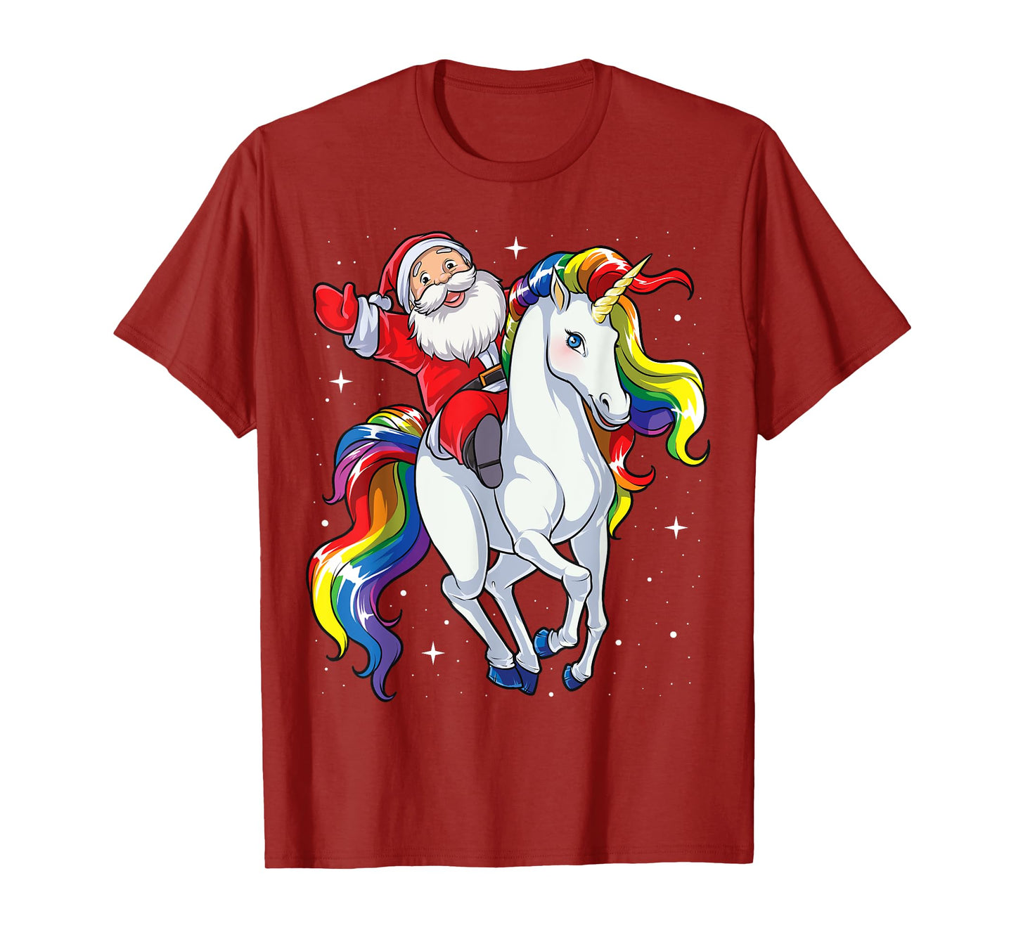 Christmas Santa Riding Unicorn Xmas Girls Women Rainbow T-Shirt
