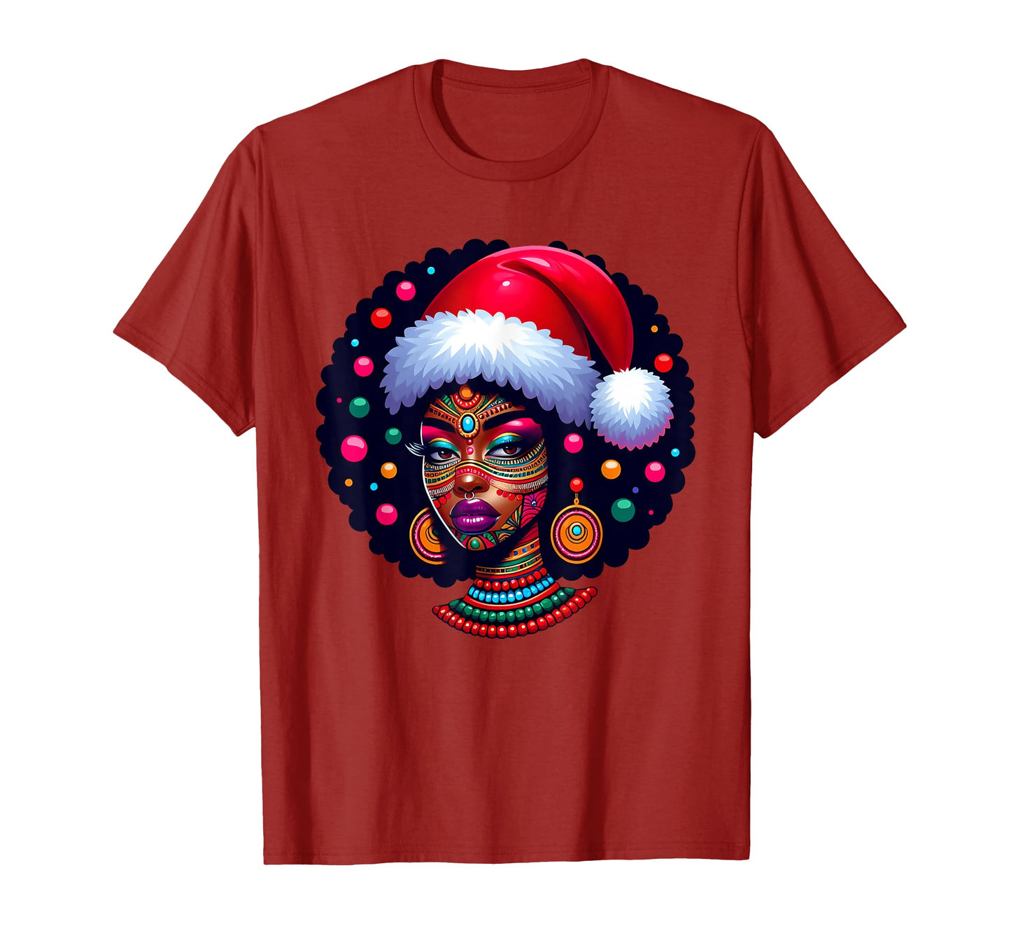 Cute Christmas Santa Pajama African American Afro Black Girl T-Shirt