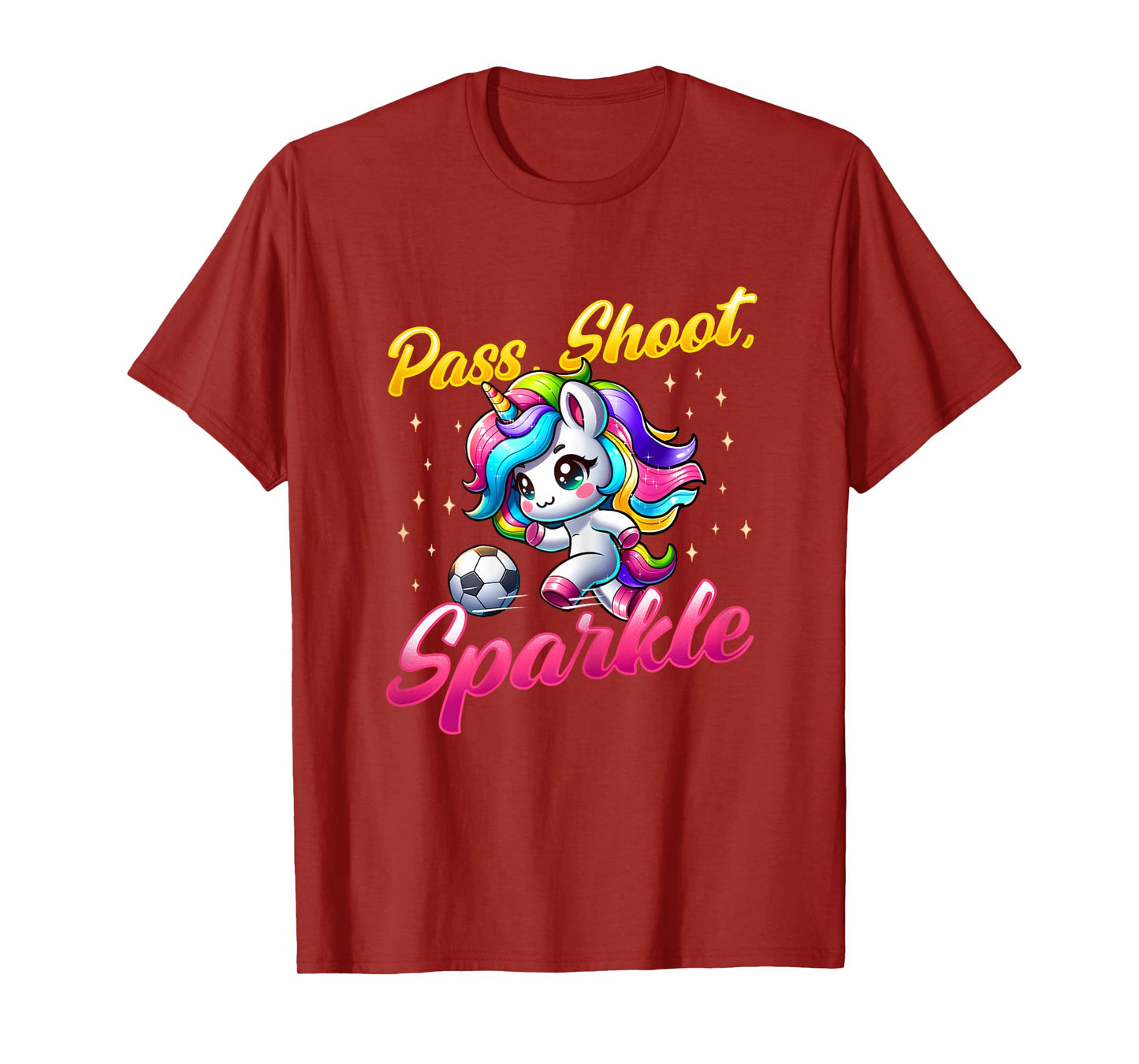 Pass Shoot Sparkle Soccer Player Unicorn Women Girls T-Shirt
