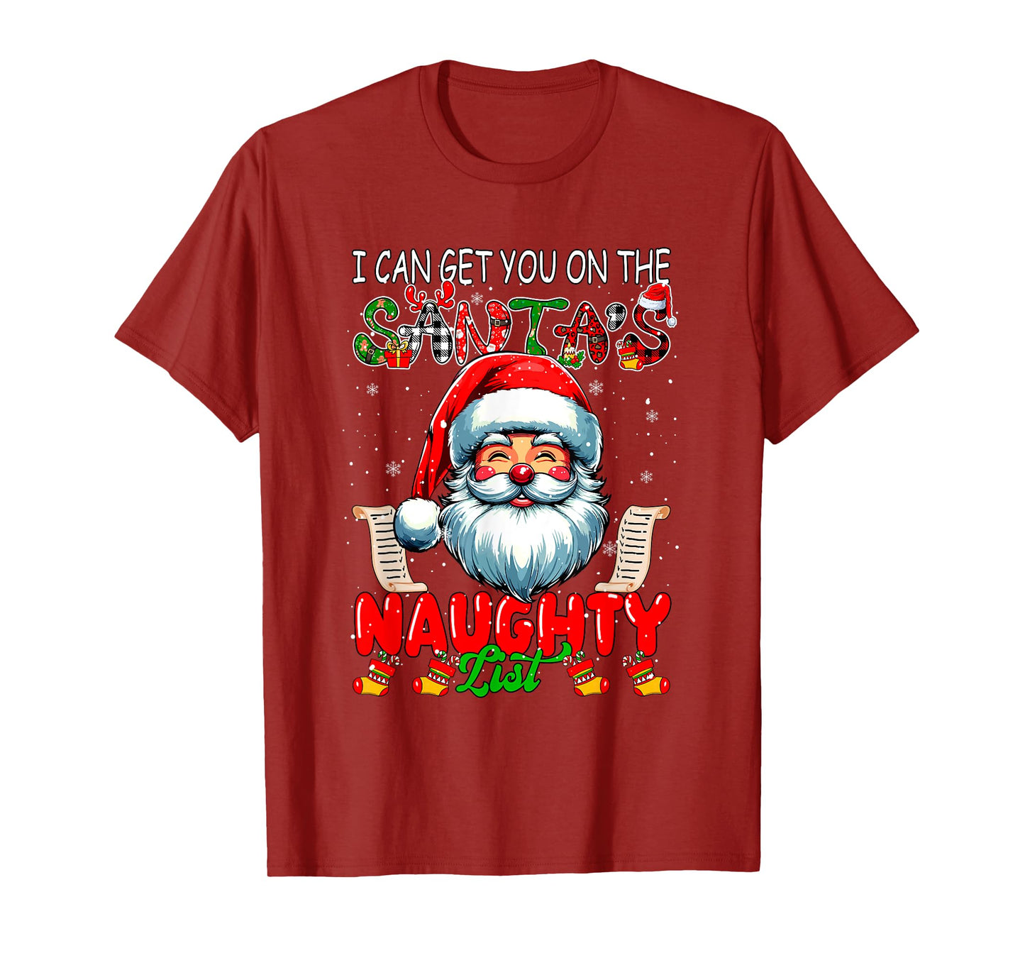 I Can Get You On Santa's Naughty List Christmas Santa Face T-Shirt