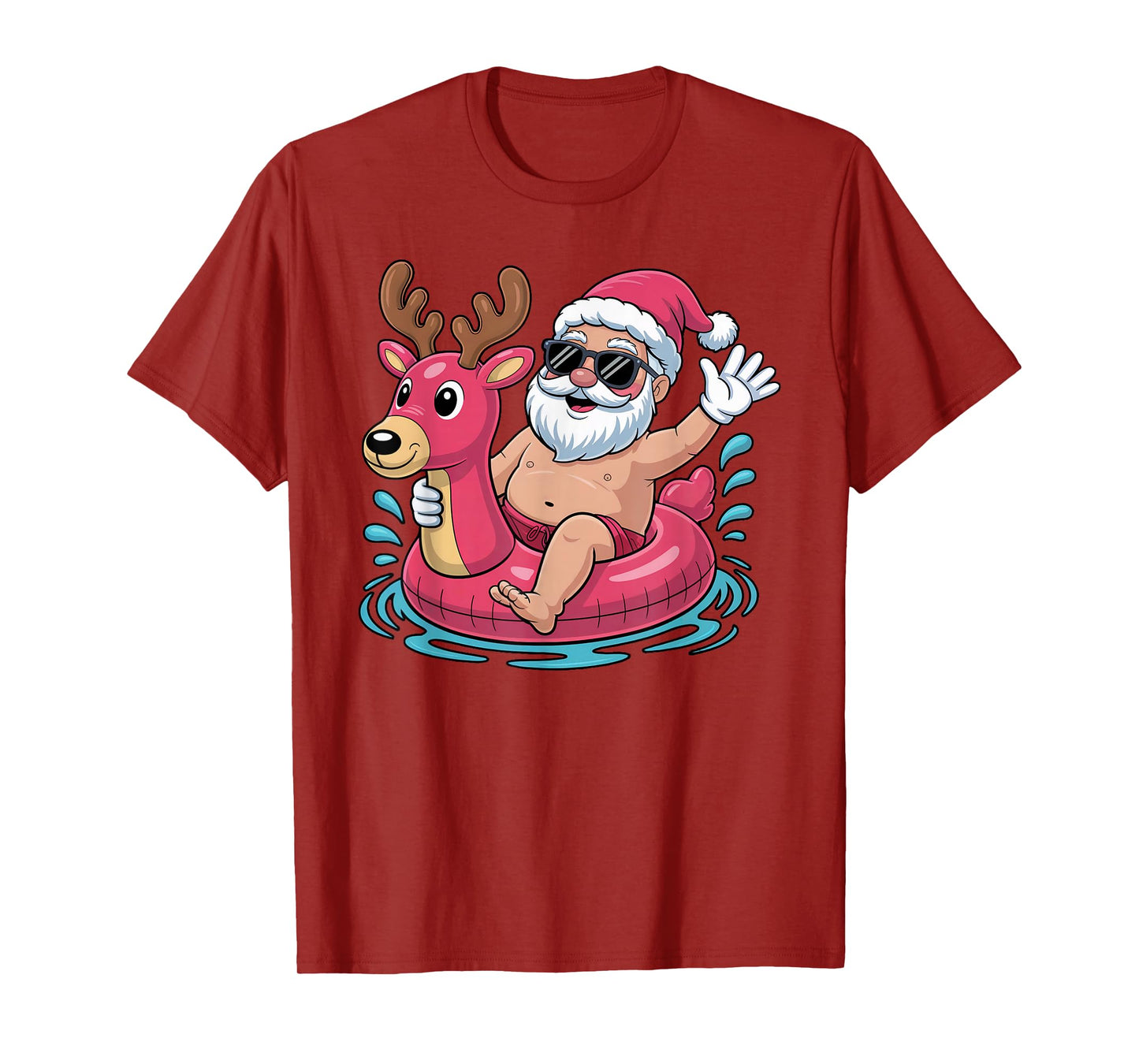 Santa Swimming At Pool Christmas in Summer July Beach Party T-Shirt