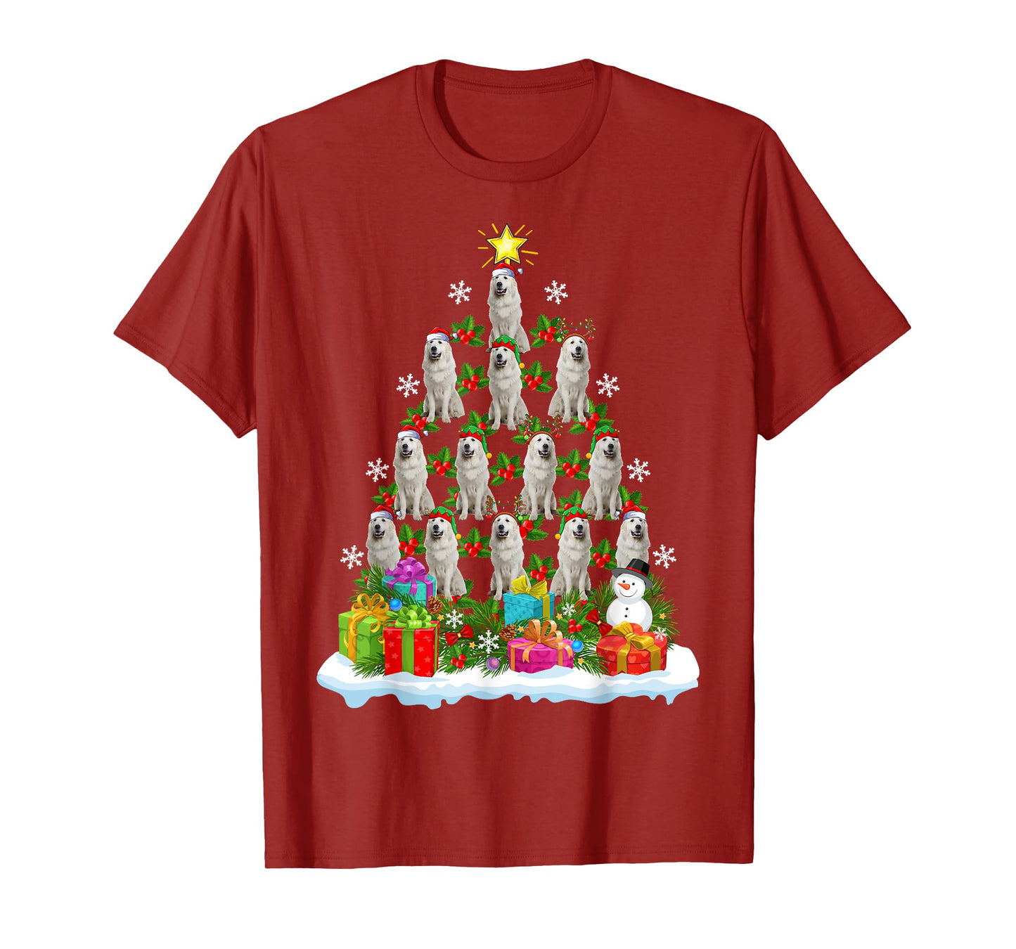 Xmas Decoration Santa Great Pyrenees Dog Christmas Tree Men Women Kids T-Shirt