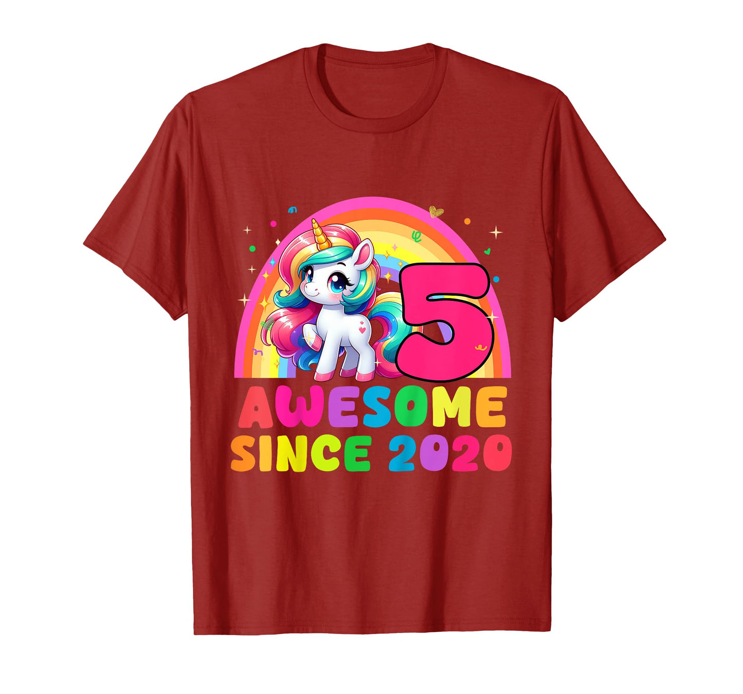 Kids 5 Years Old Unicorn Awesome Since 2020 Girls Boy Kids Party T-Shirt