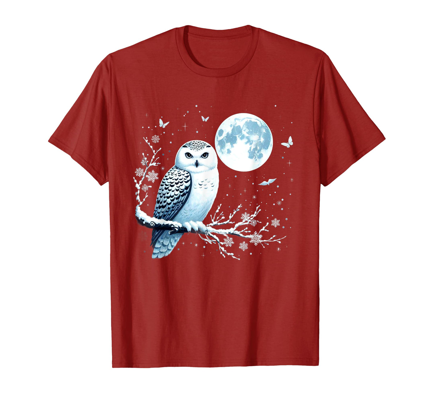 Snowy Owl Moon Snow Falling Snowy Owl Bird Lovers Art T-Shirt