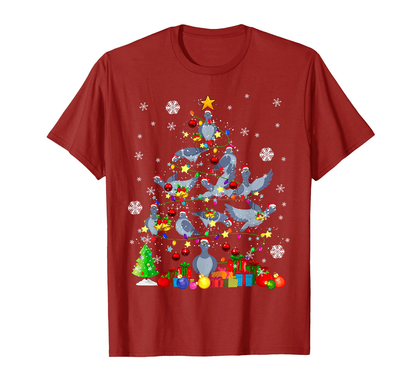 Christmas Tree Light Santa Pigeon Bird Lover T-Shirt