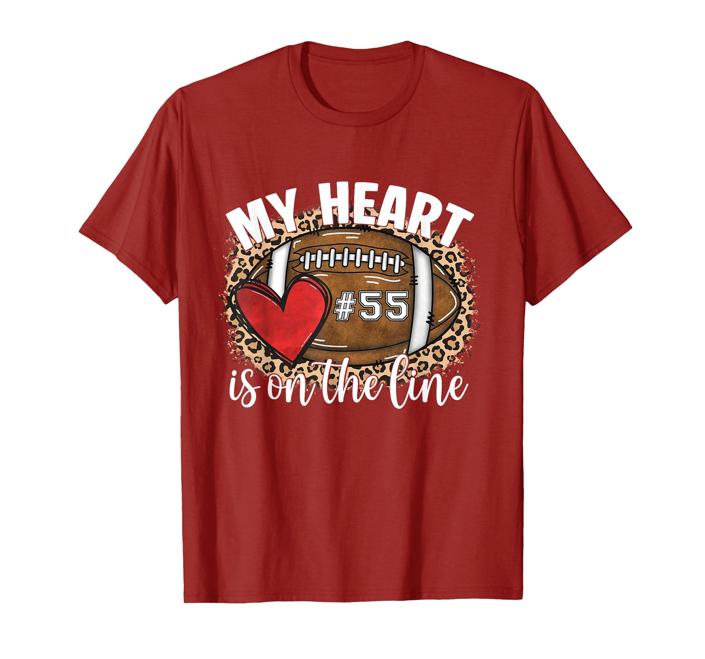 Game Day My Heart is On The Line Jersey Number 55 Football T-Shirt
