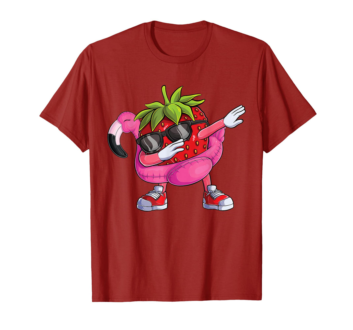 Dabbing Strawberry Flamingo Tropical aloha Beach Hawaiian T-Shirt for Men Women Kids