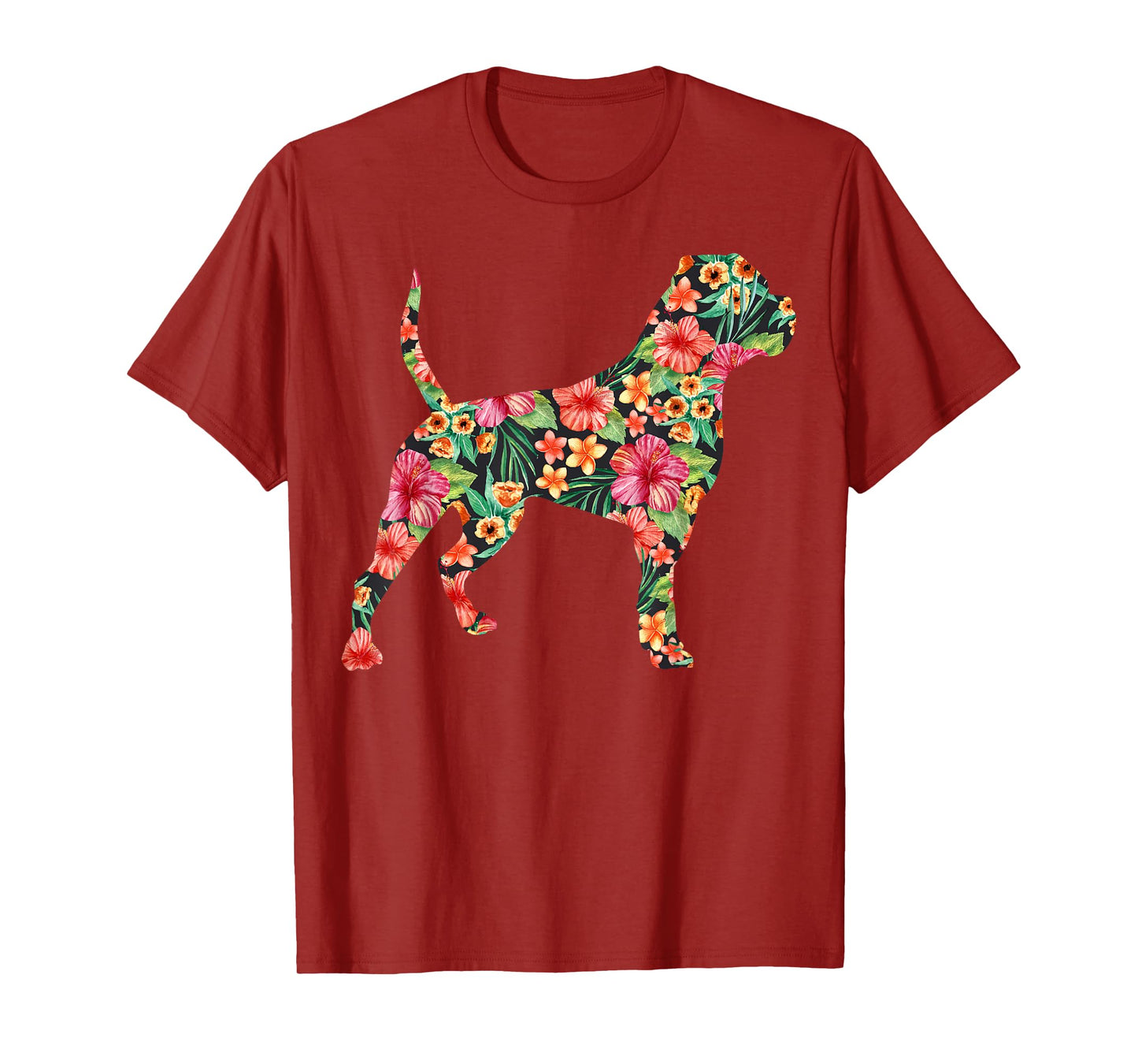 American Bulldog Flower Funny Dog Silhouette Floral Gifts T-Shirt for Men Women Kids
