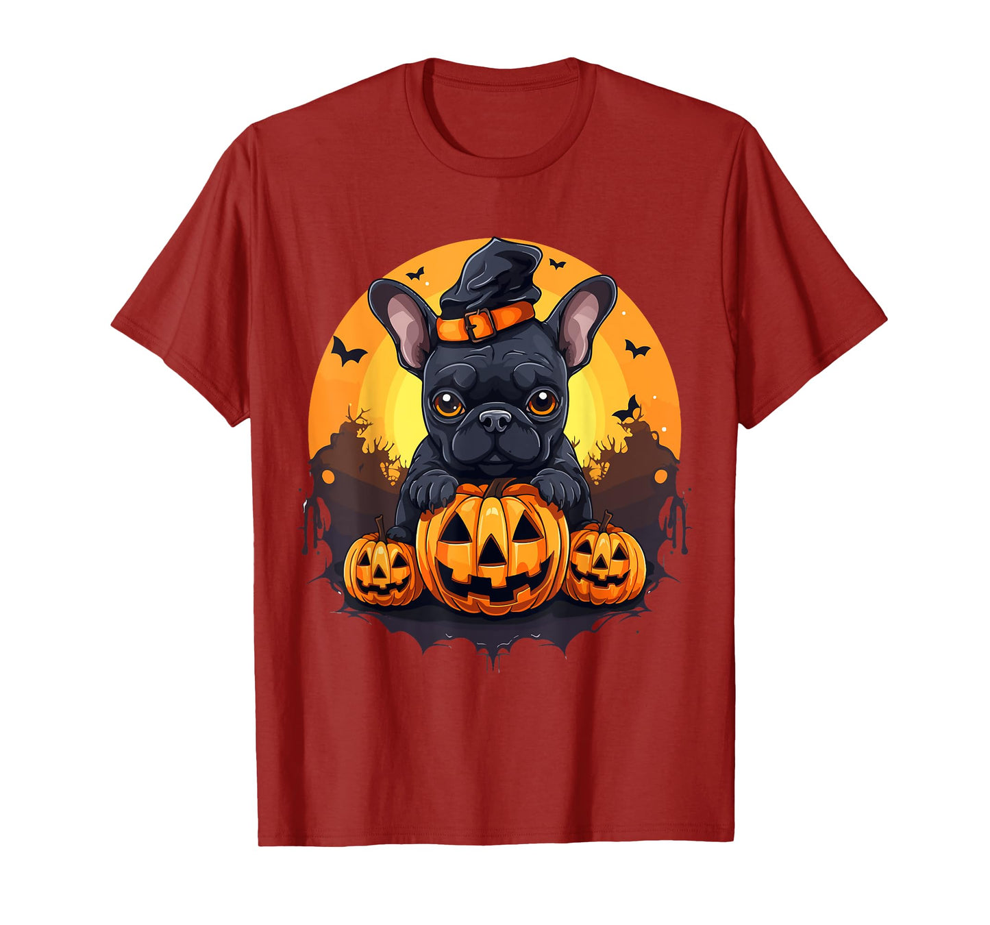 French Bulldog Frenchie Dog Breed Pet Halloween Pumpkins T-Shirt for Men Women Kids