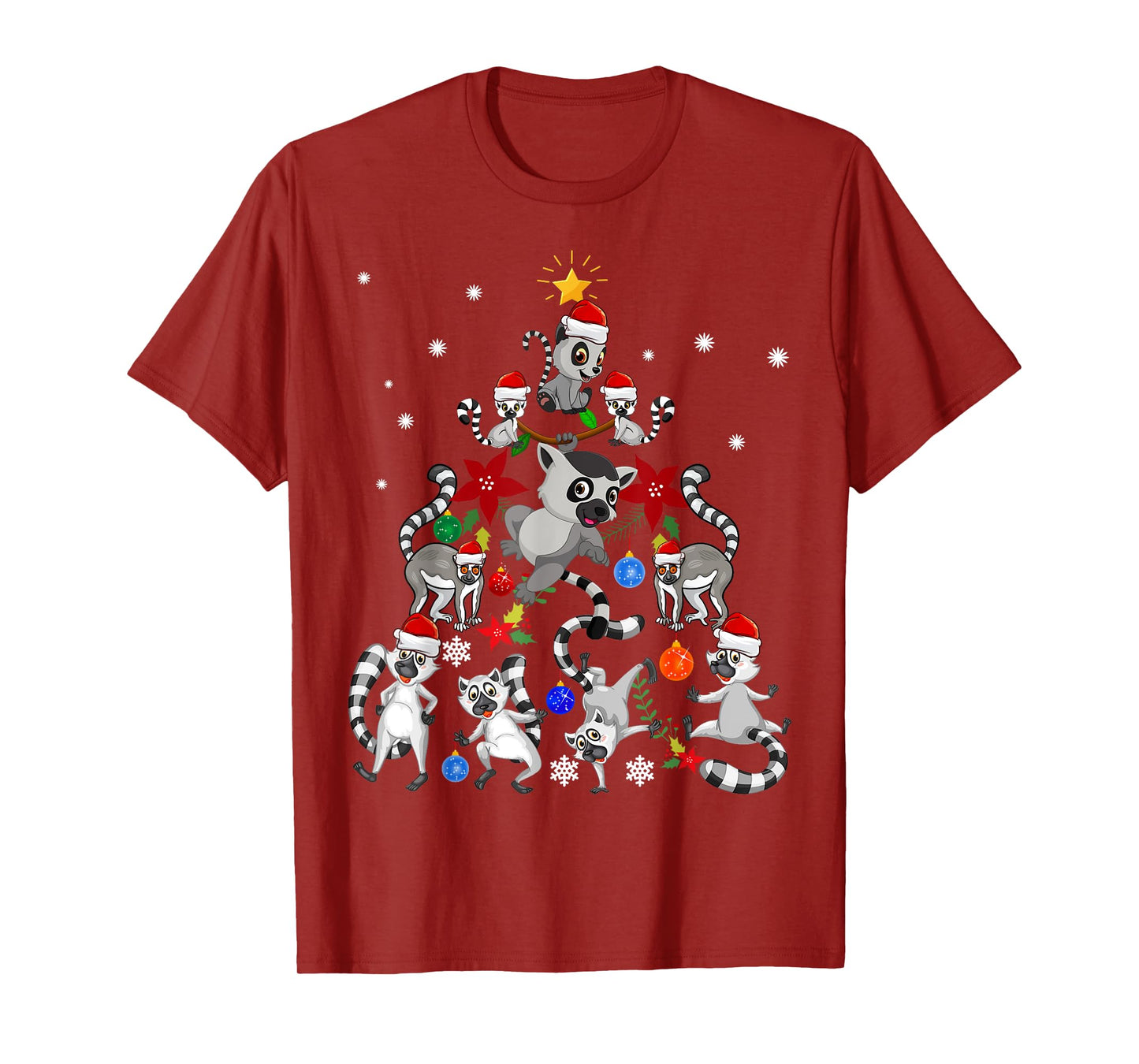 Lemur Christmas Tree Santa Hat Xmas Holiday Costume For Kids T-Shirt